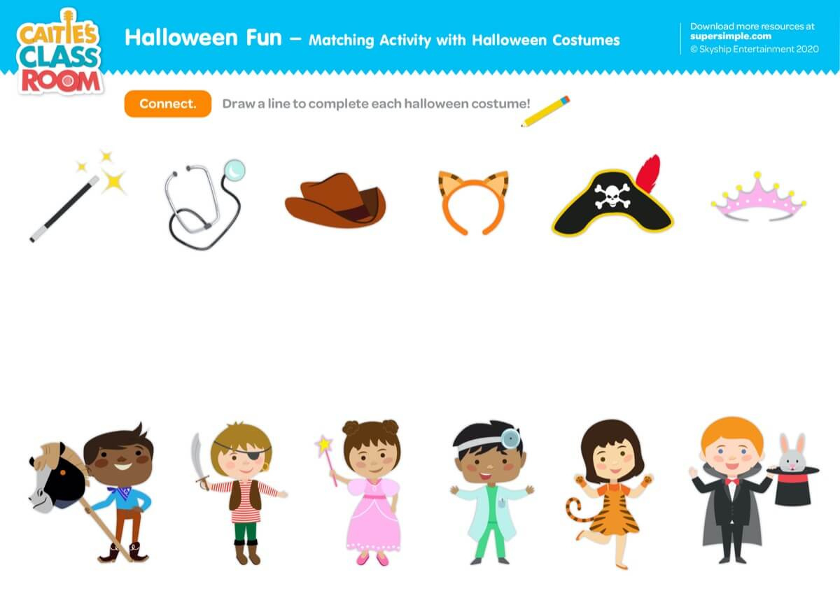 Matching Activity With Halloween Costumes - Super Simple pertaining to Free Printable Halloween Matching Worksheets