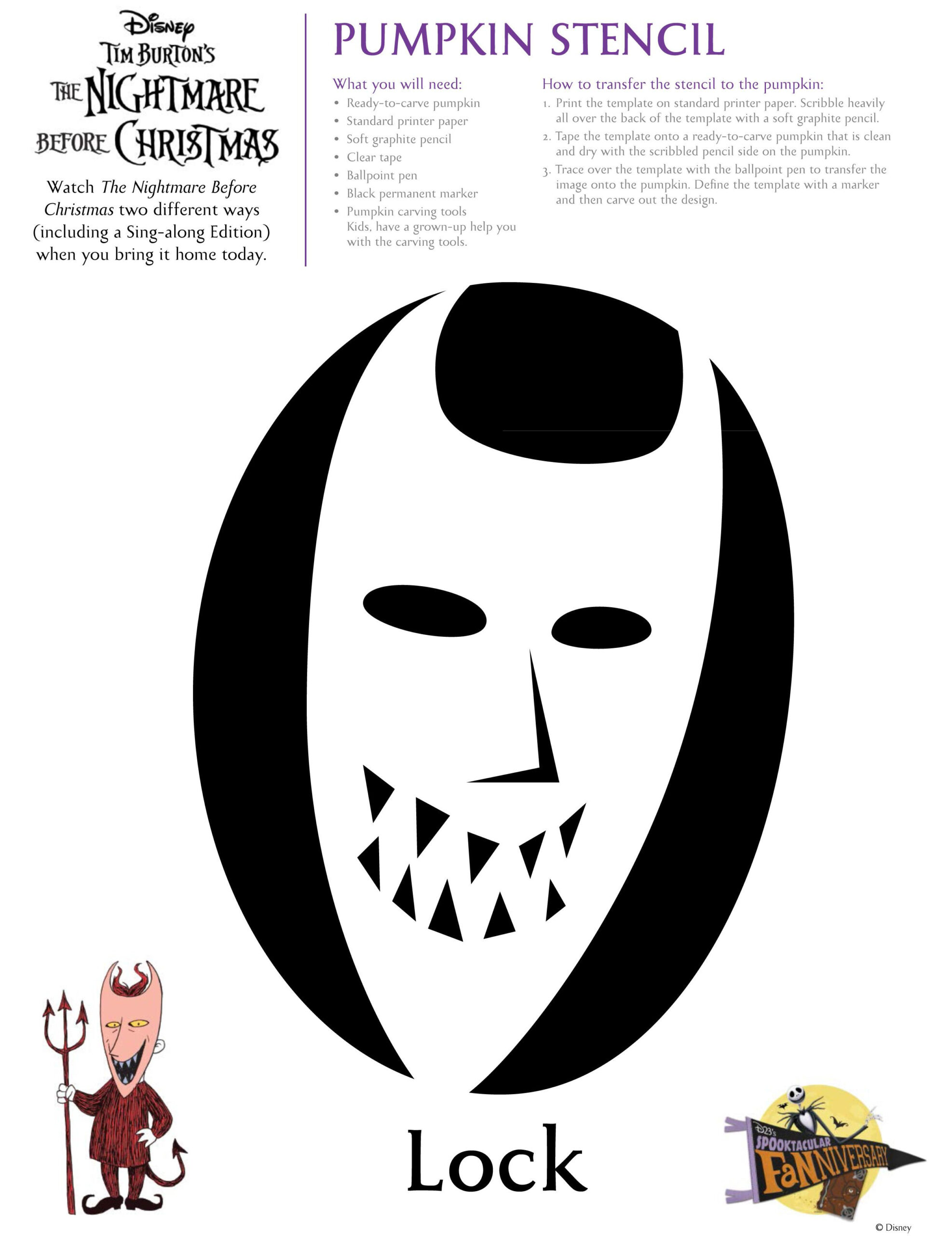 Nightmare Before Christmas: Lock (Pumpkin Stencil - Pumpkin pertaining to Printable Lock Shock And Barrel Pumpkin Stencil