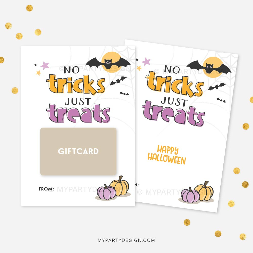 No Tricks Just Treats Halloween Gift Card Holder, Printable Pdf with regard to Printable Halloween Gift Card Holder