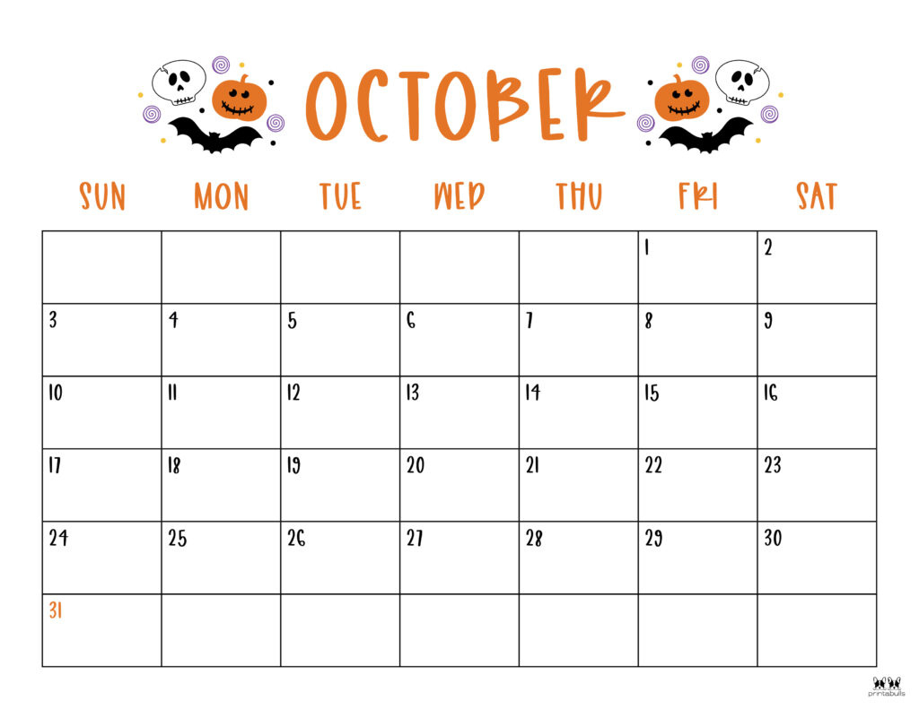 October 2021 Calendars - 15 Free Printables | Printabulls intended for October Halloween Calendar Free Printable