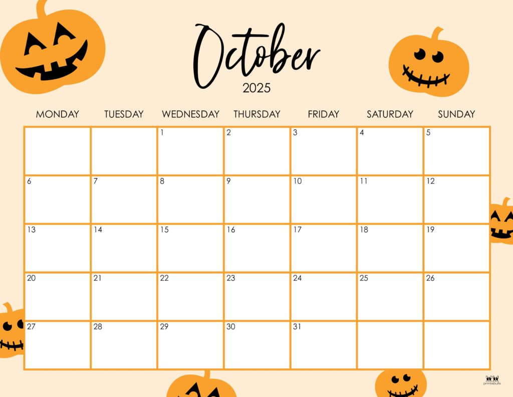 October 2025 Calendars - 107 Free Printables | Printabulls for Printable Halloween Calendar