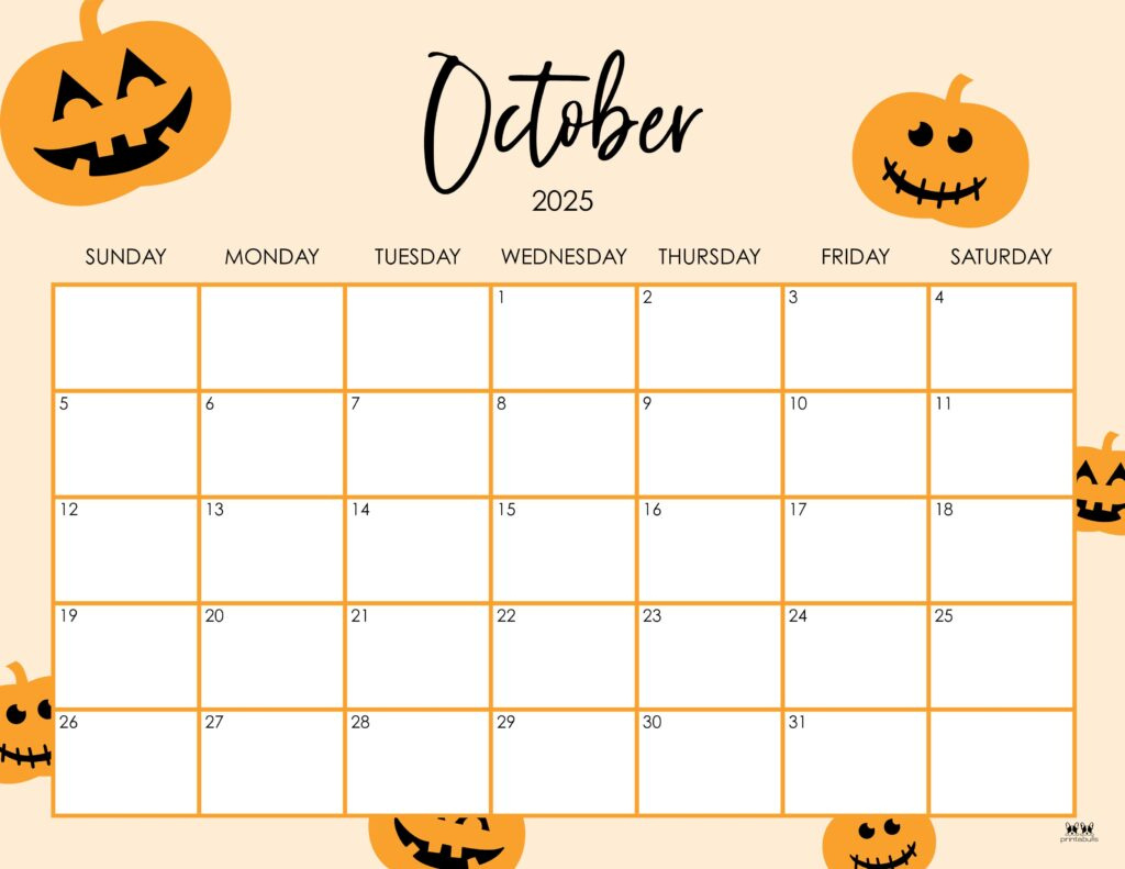 October 2025 Calendars - 107 Free Printables | Printabulls pertaining to Printable Halloween October Calendar