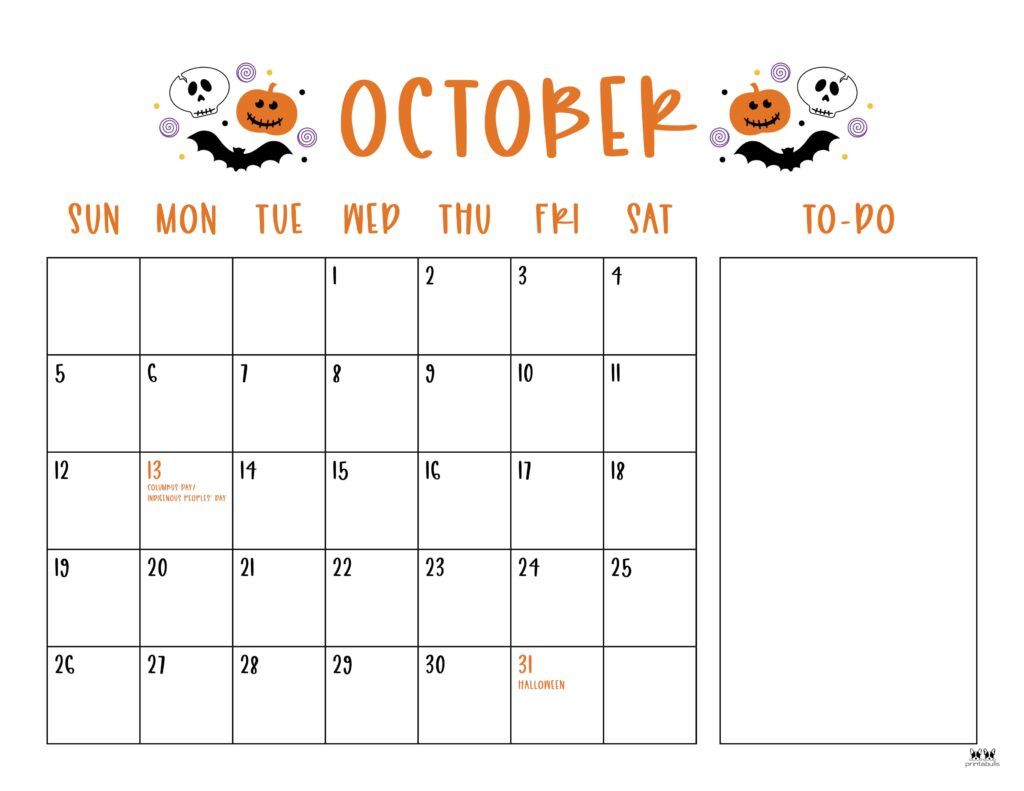 October 2025 Calendars - 107 Free Printables | Printabulls throughout Free Printable Halloween Calendar 2025
