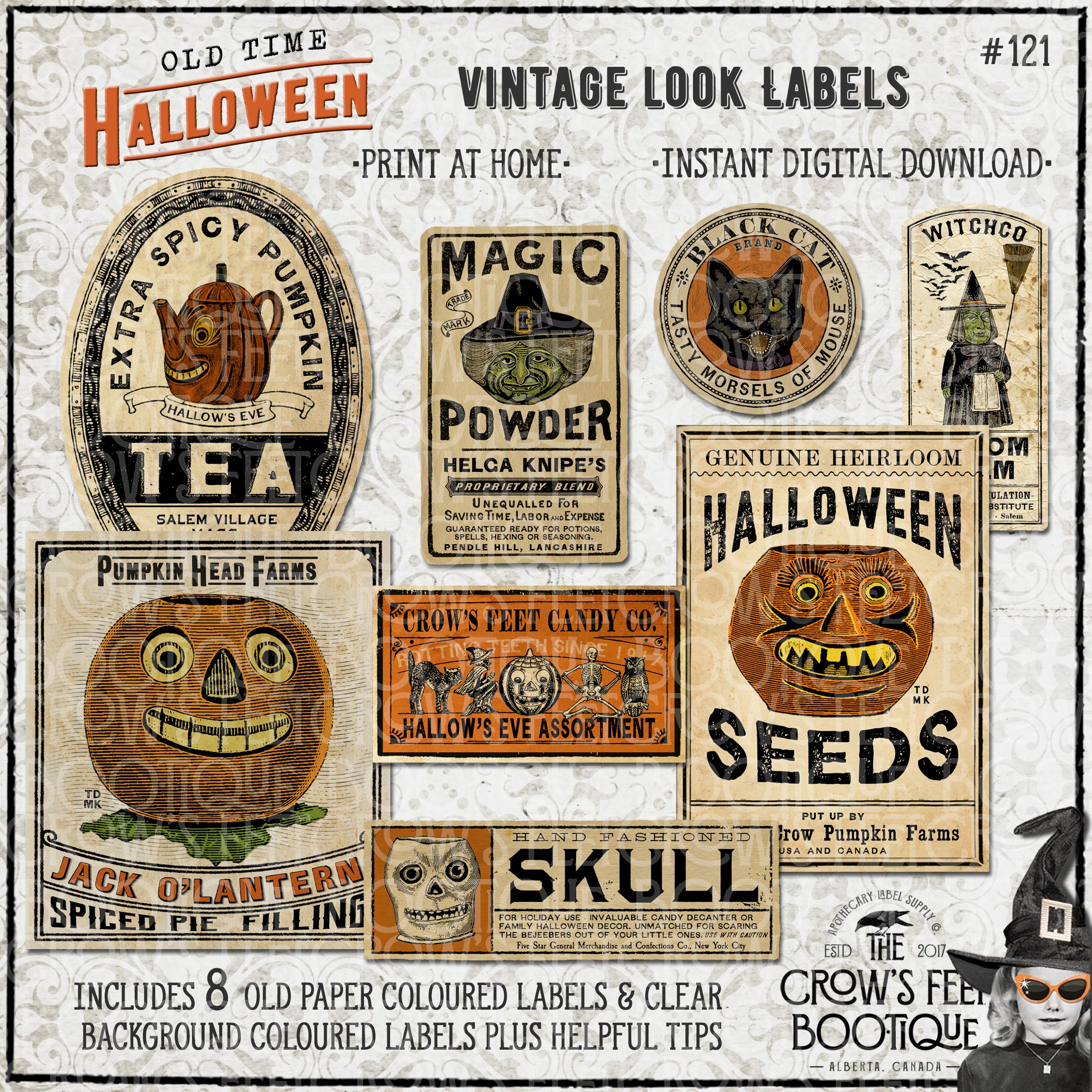 Old Time Halloween Vintage Style Labels #121, Printable - Etsy.de with regard to Printable Vintage Halloween Decorations