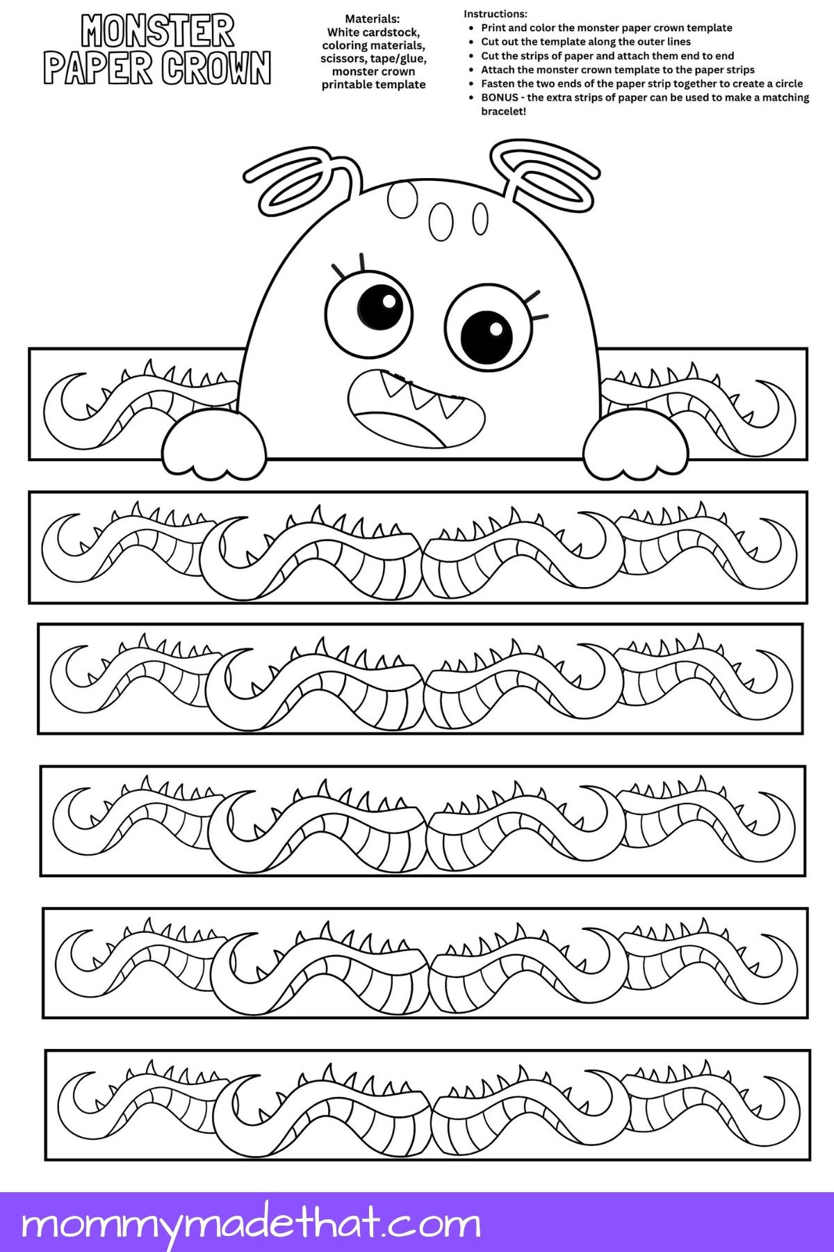 Paper Monster Crown (Free Printable Templates!) intended for Free Printable Halloween Crown