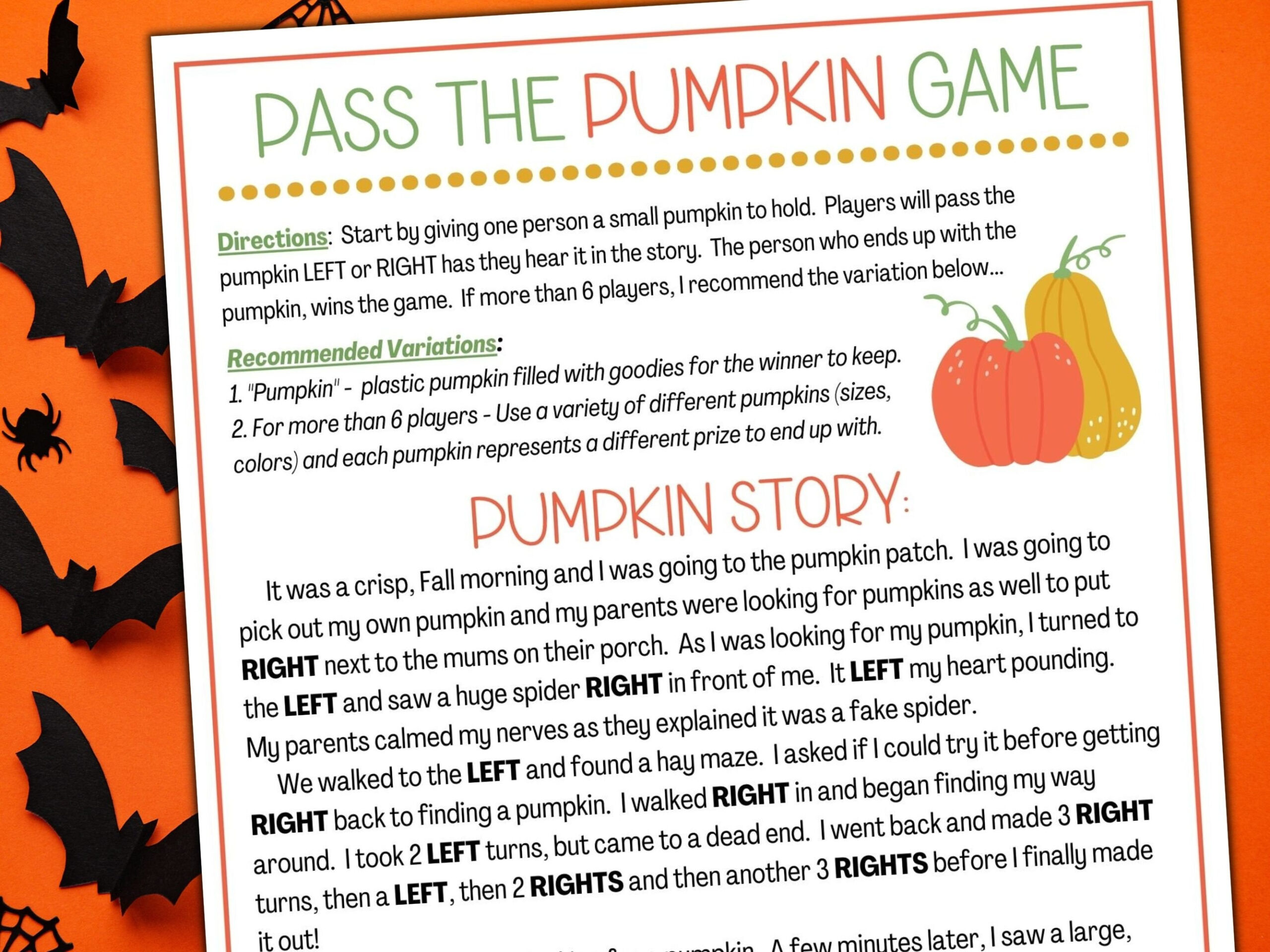 Pass The Pumpkin Game / Halloween Printable / Links Rechts Spiel with Pass The Pumpkin Game Free Printable