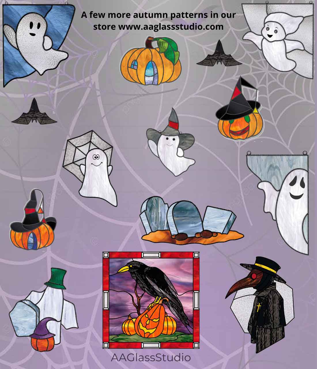 Playful Ghost Stained Glass Set Of 5 – Funny Halloween Décor intended for Printable Halloween Stained Glass Patterns