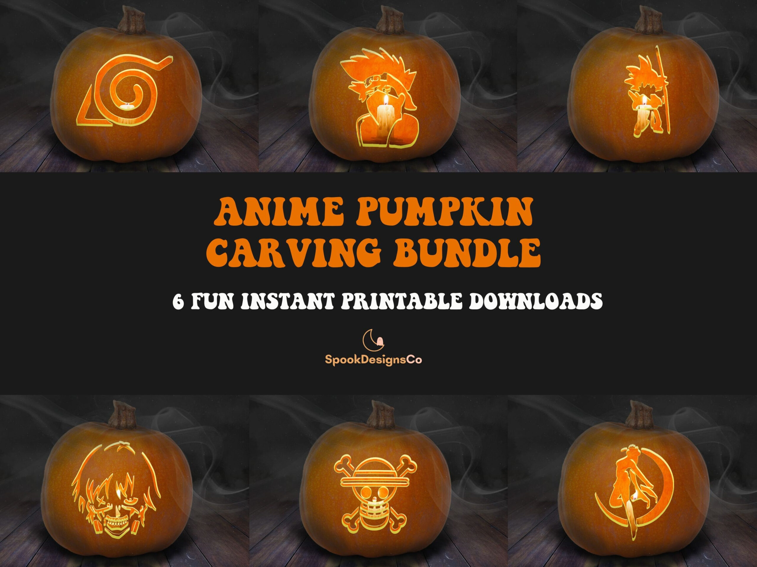 Printable Anime Pumpkin Stencil Bundle | Characters Favorite intended for Anime Pumpkin Stencils Printable
