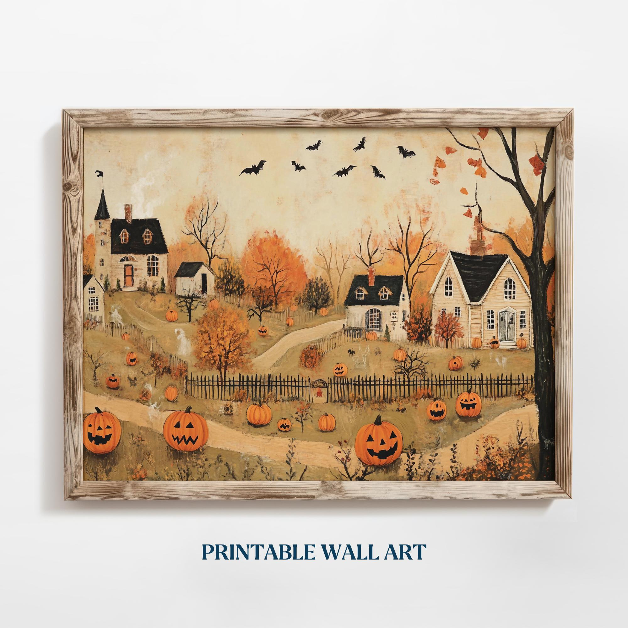 Printable Cute Halloween Village Wall Poster Halloween Holiday for Printable Halloween Village