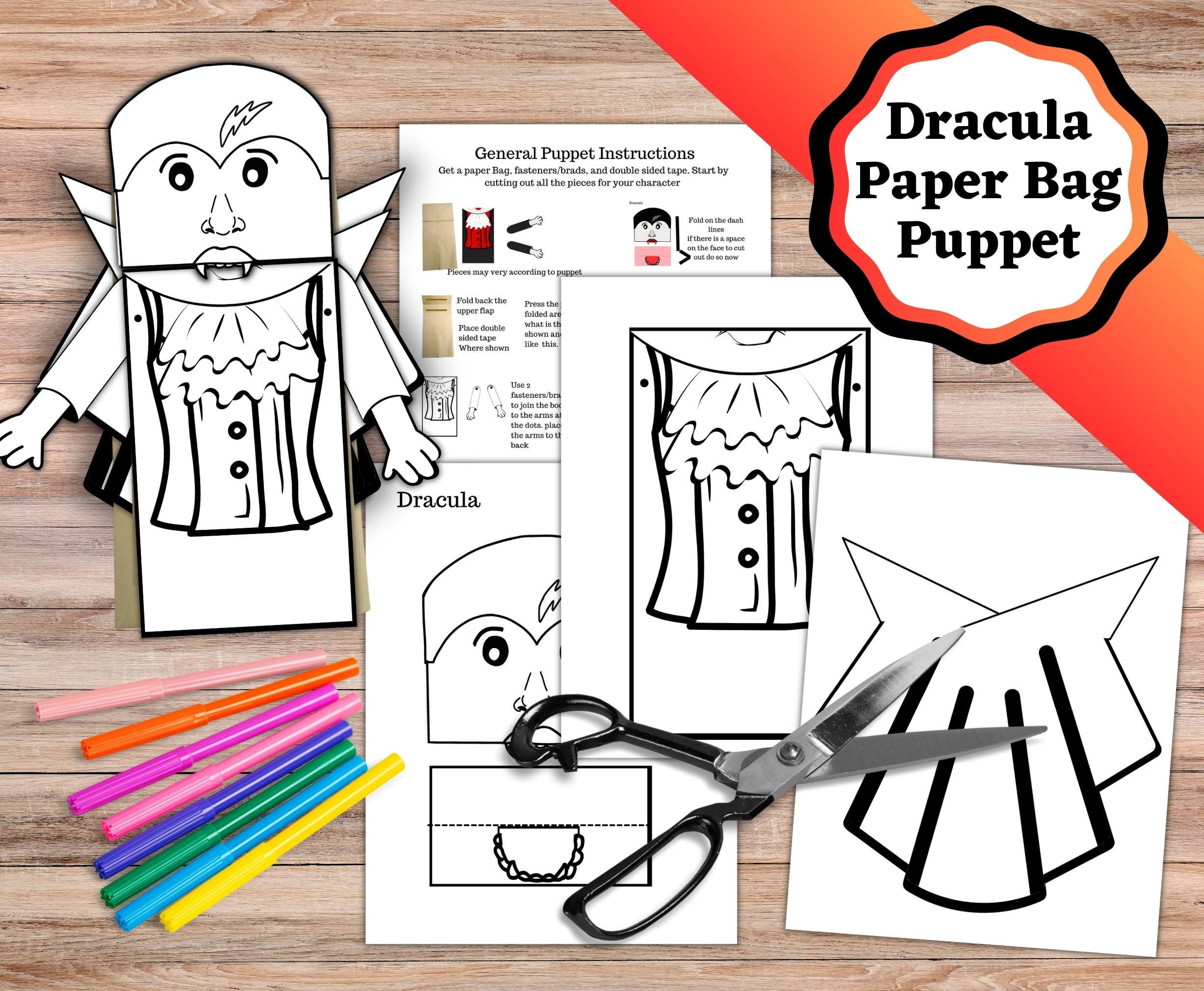 Printable Dracula Paper Bag Puppet. Paper Bag Puppet Cut Out For intended for Printable Halloween Paper Bag Crafts