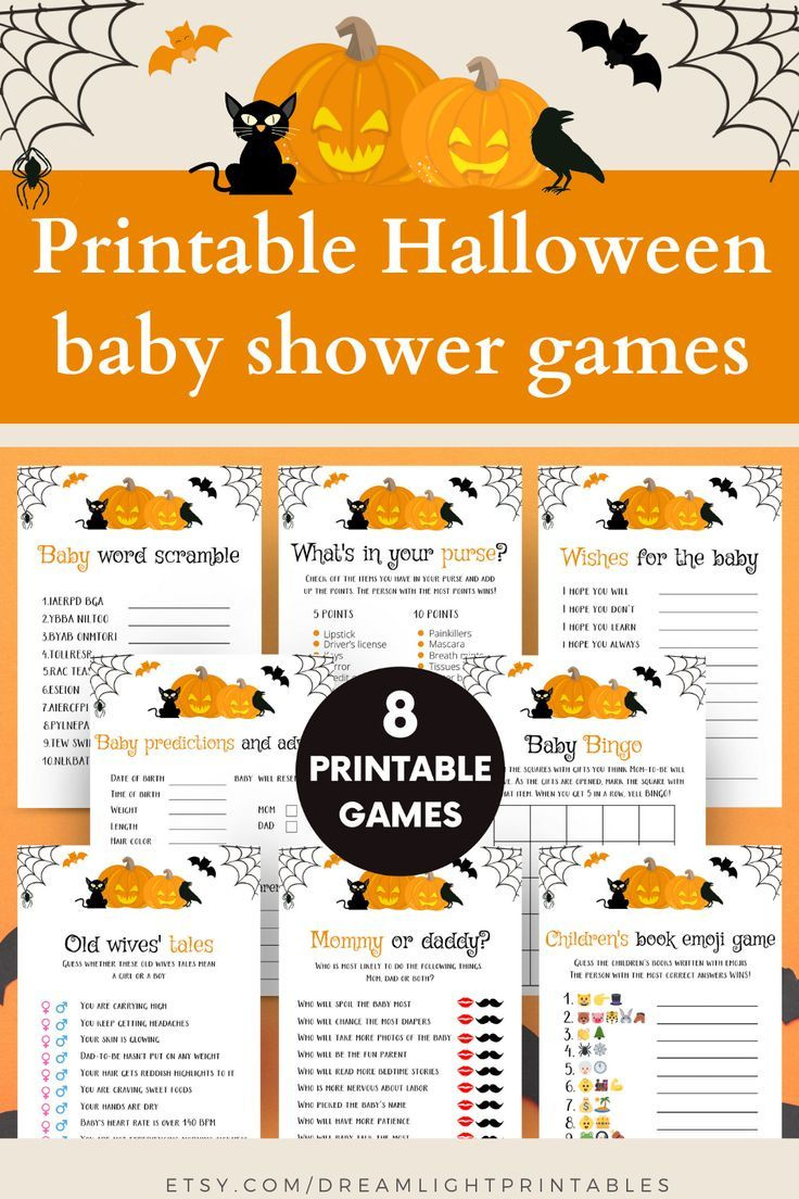 Printable Halloween Baby Shower Games, Orange And Black Halloween with regard to Free Printable Halloween Baby Shower Games