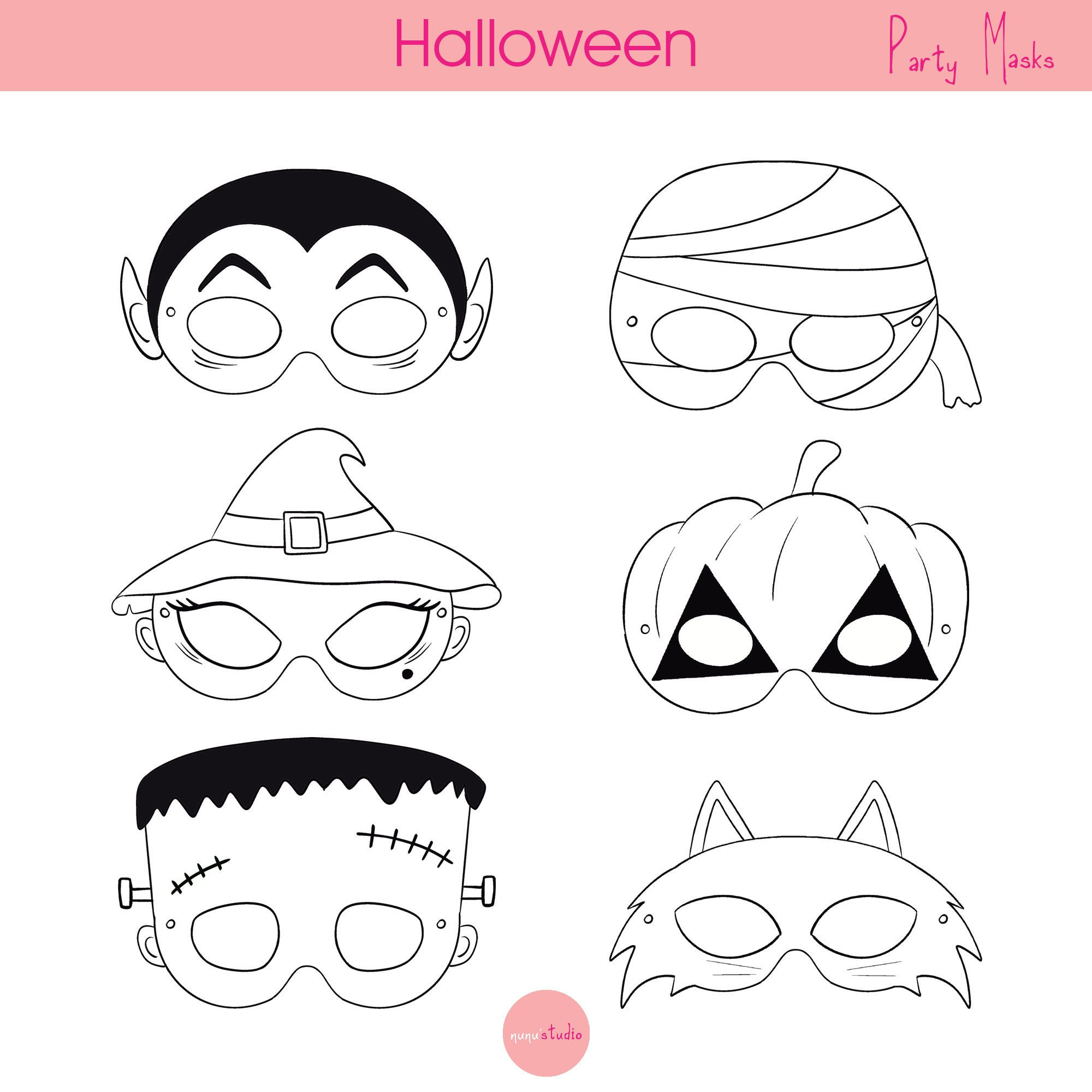 Printable Halloween Masks: Diy Coloring Costume (Digital Download for Printable Halloween Mask For Kids