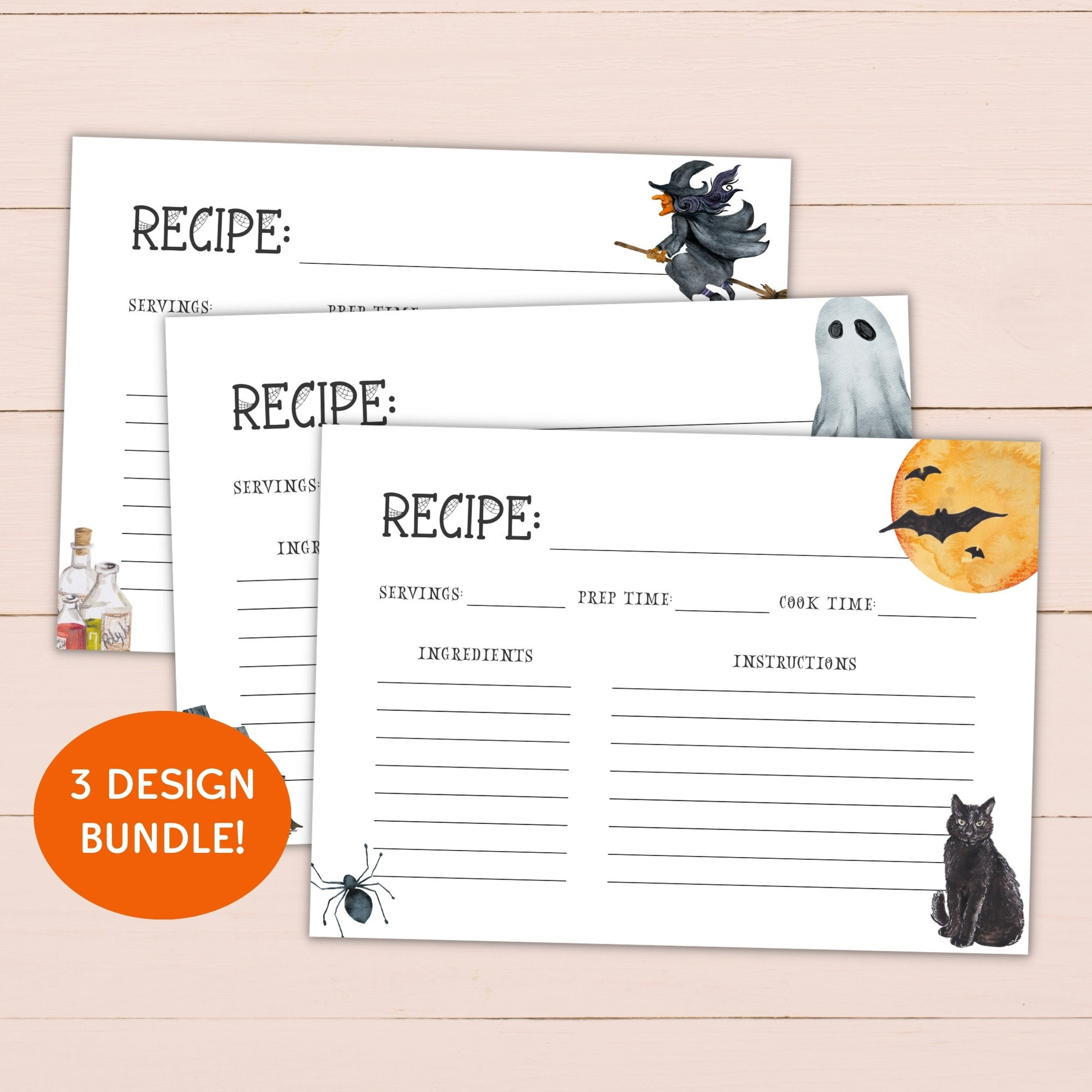 Printable Halloween Recipe Card Bundle - Editable Recipe Card with Printable Halloween Recipe