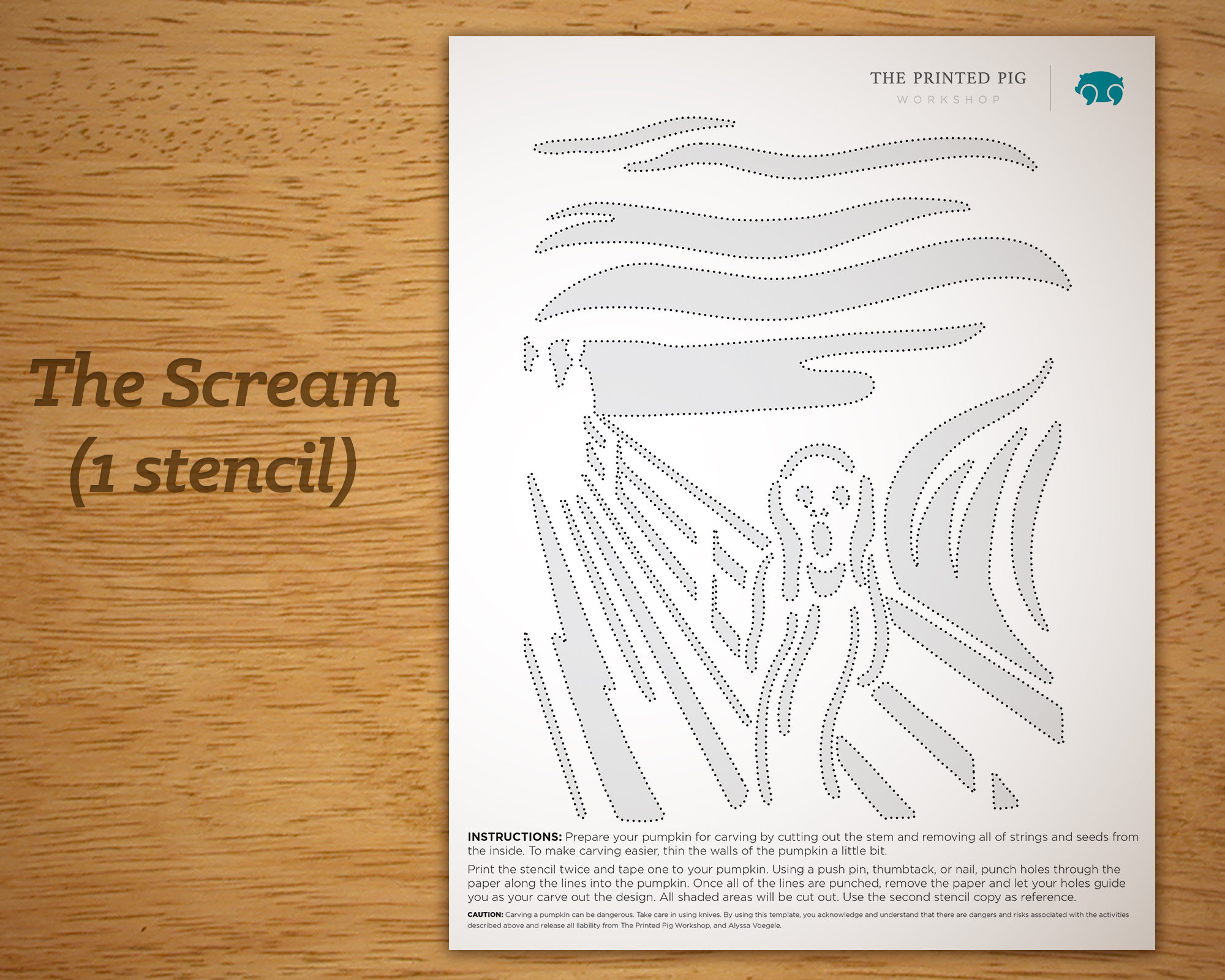 Printable Pumpkin Carving Pattern: The Screamedvard Munch, Art for Scream Pumpkin Stencil Printable