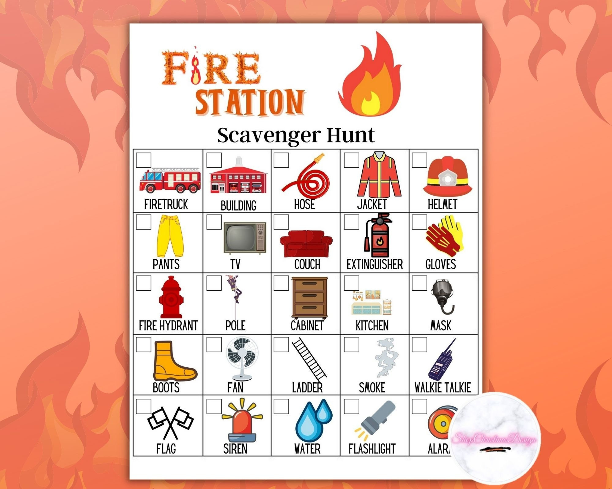 Printable Scavenger Hunt, Fire Scavenger Hunt, Fire Station for Fire Safety Scavenger Hunt Printable