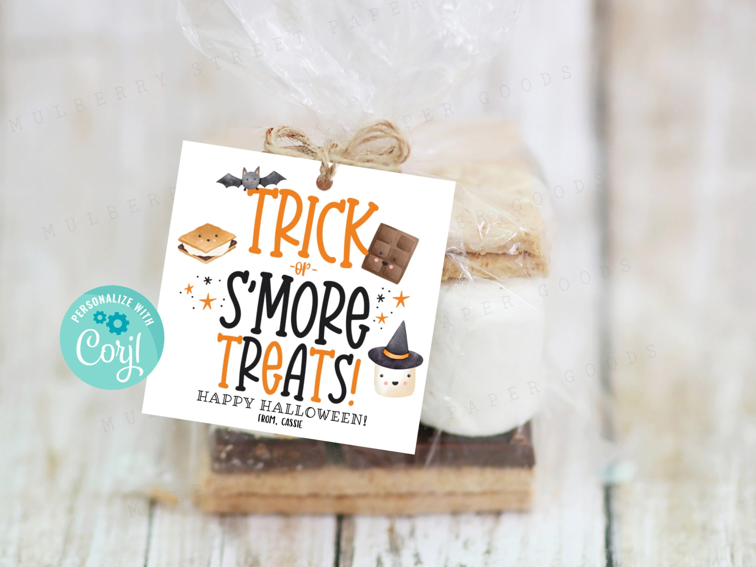Printable Smore Treats Bag Tag, Happy Halloween Gift Bag Tag pertaining to Free Printable Halloween Smores Tags