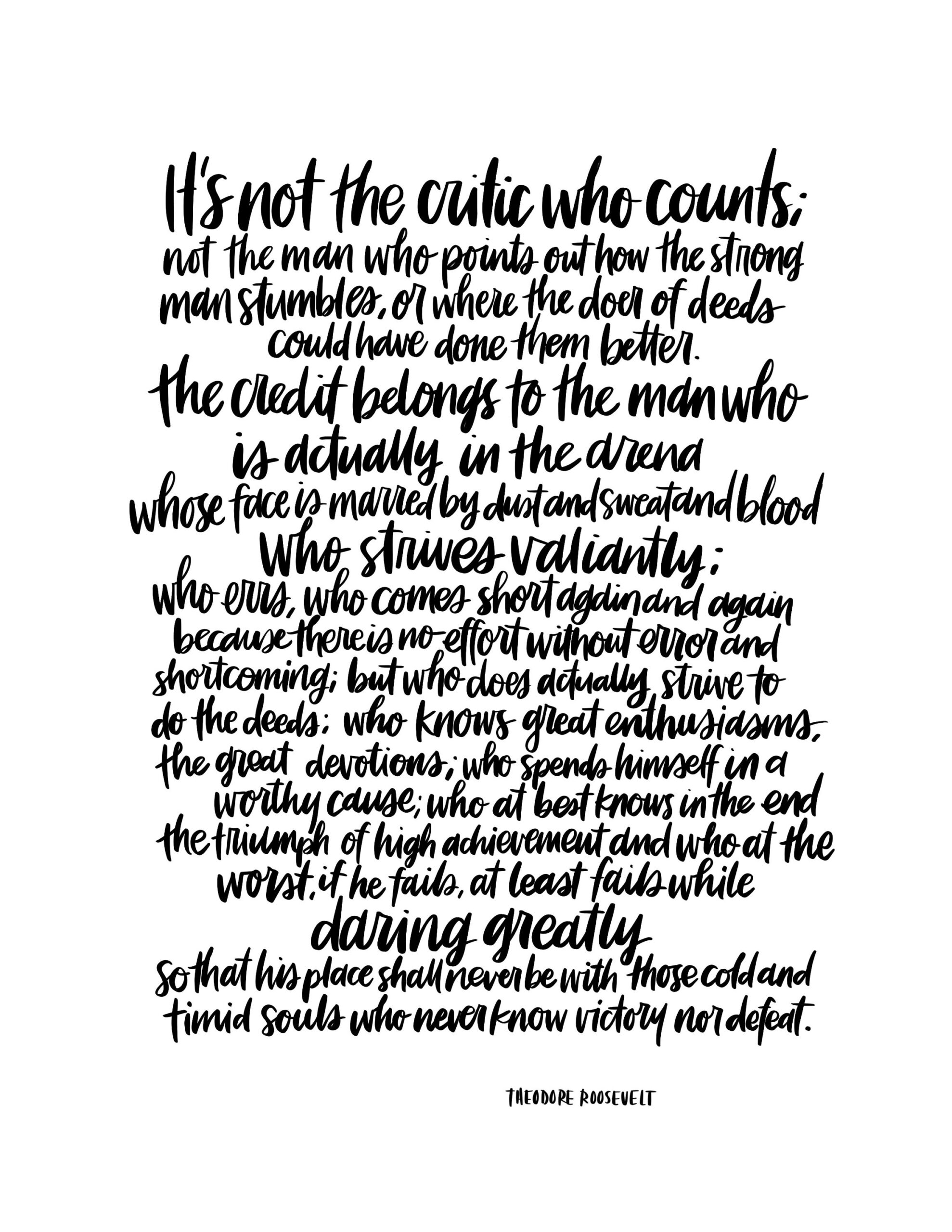 Printable The Man In The Arena Theodore Roosevelt Inspirational intended for Free Printable Man In The Arena Quote