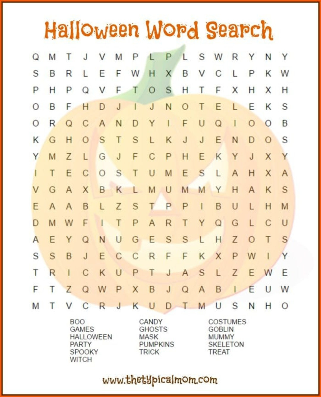 Pumpkin Halloween Word Search Printable - Etsy within Kids Word Search Printable Halloween