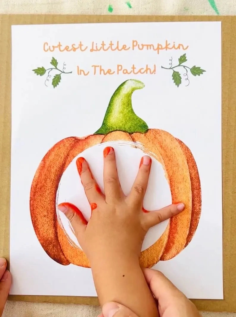 Pumpkin Handprint Art - With Printable Template regarding Cutest Little Pumpkin In The Patch Free Printable