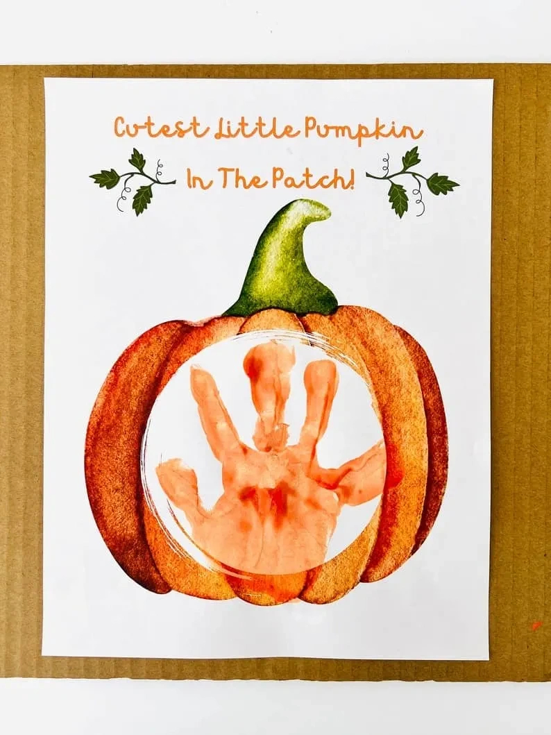 Pumpkin Handprint Art - With Printable Template throughout Cutest Pumpkin In The Patch Printable