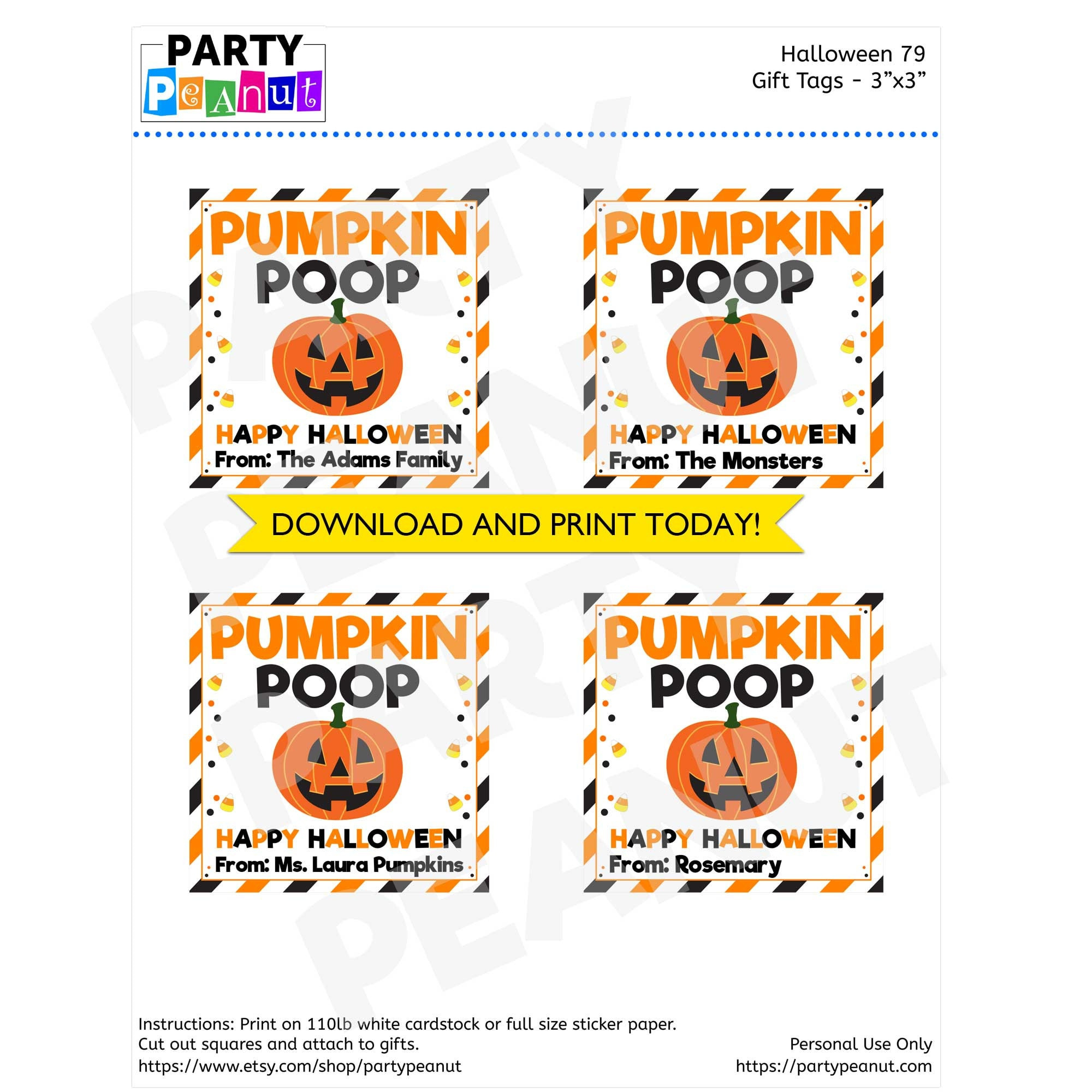 Pumpkin Poop Tag, Kids Halloween Gift, Halloween Treat Tags throughout Pumpkin Poop Free Printable