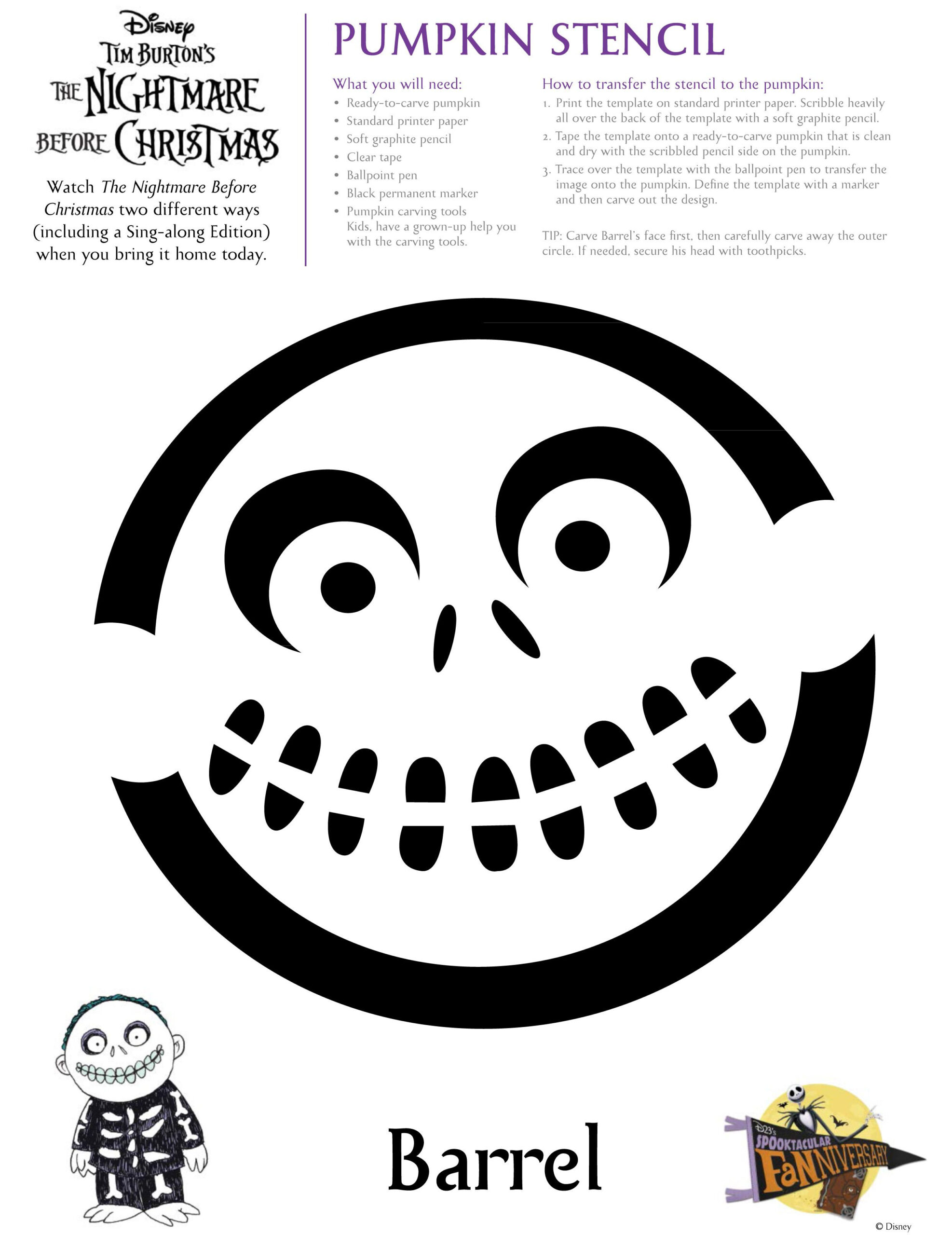 Pumpkin Stencil Nightmare Before Christmas inside Nightmare Before Christmas Printable Pumpkin Stencils