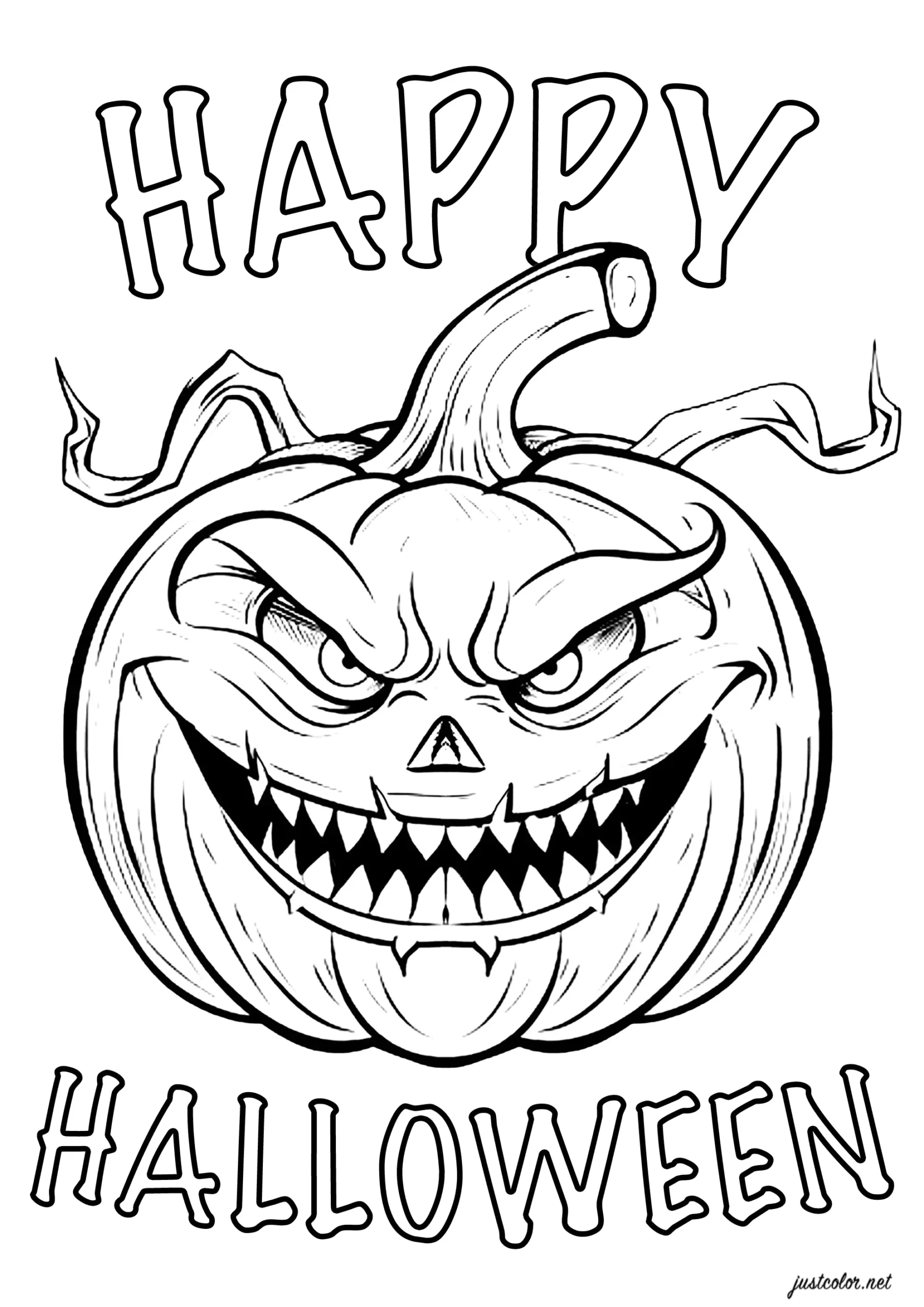 Scary Pumpkin With Text - Halloween Coloring Pages For Kids pertaining to Printable Halloween Pictures For Kids
