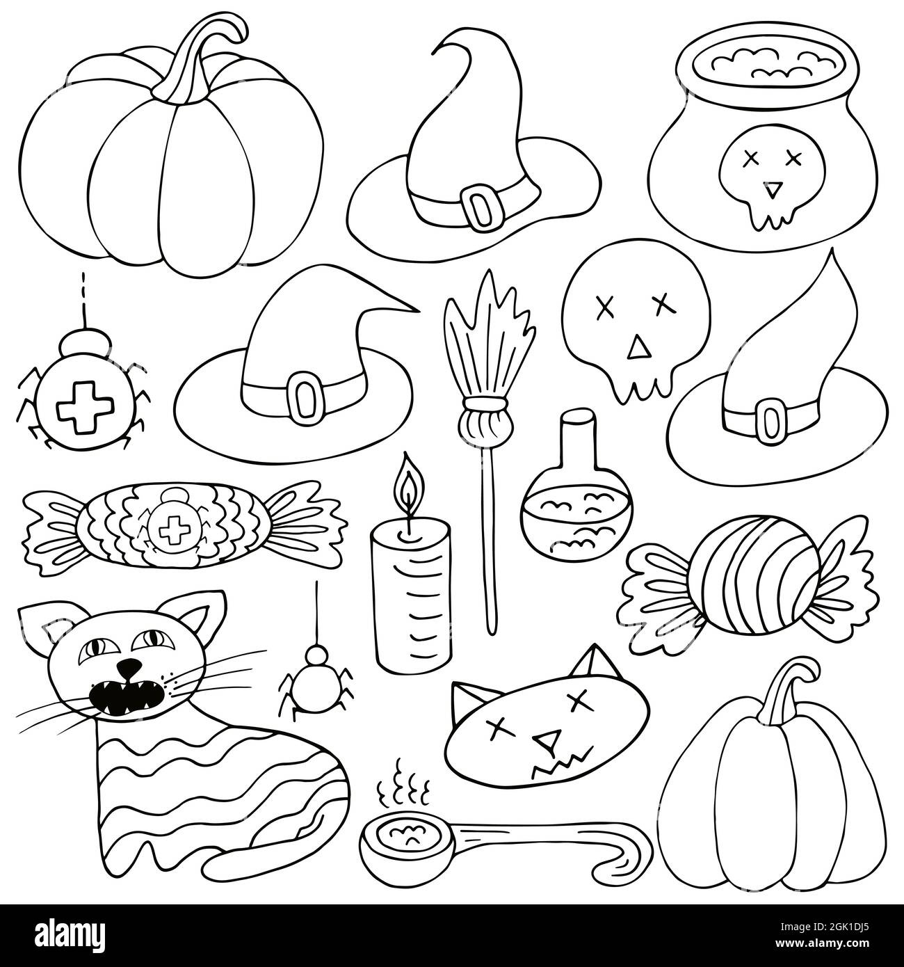 Set Of Halloween Design Elements In Hand Draw Style. Witch throughout Printable Halloween Icons
