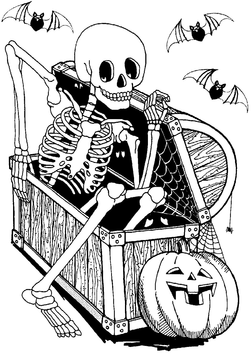 Skeleton In Coffer - Halloween Coloring Pages For Adults for Printable Halloween Skeleton Coloring Page