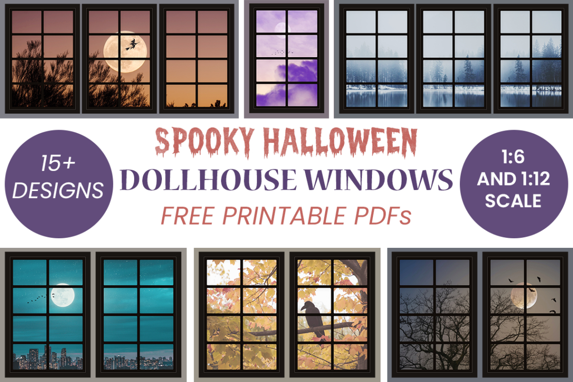 Spooky Dollhouse Windows For Halloween - Free Printables - Suni Doll with Free Printable 1/12 Scale Halloween