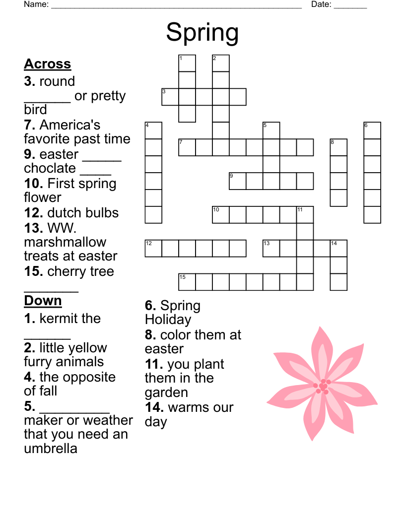 Spring Crossword - Wordmint intended for Spring Crossword Puzzles Printable