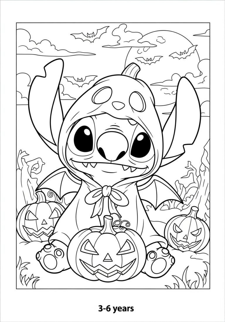 Stitch In Halloween Costume Coloring Page Printable throughout Stitch Coloring Pages Printable Halloween