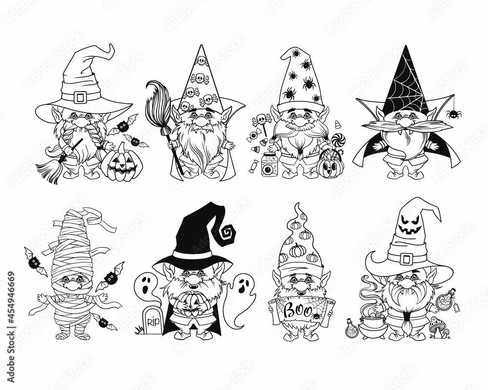 Stock-Vektorgrafik „Set Gnome For Halloween Linear, Pumpkin intended for Printable Halloween Gnomes