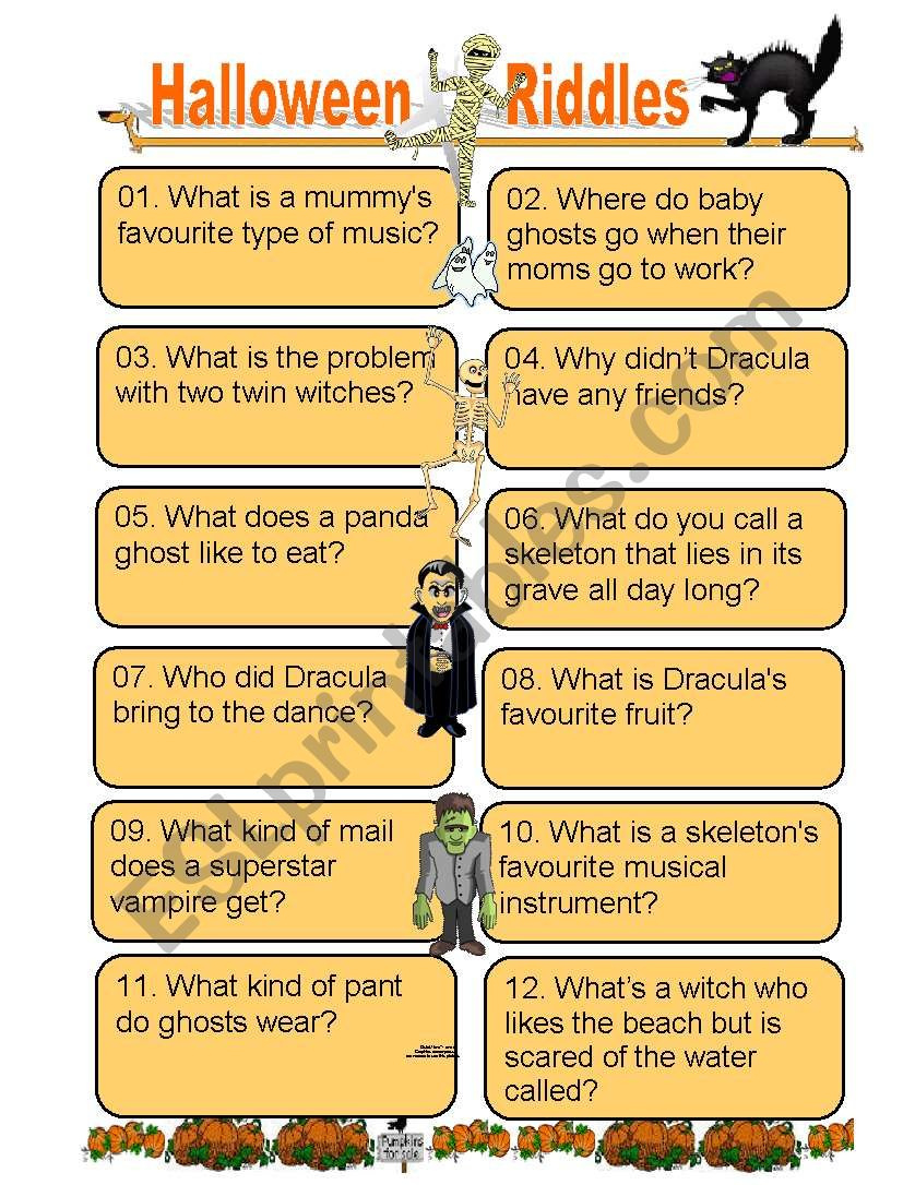 Twelve Funny Halloween Riddles For Kids Of All Ages - Esl for Free Printable Halloween Riddles with Answers