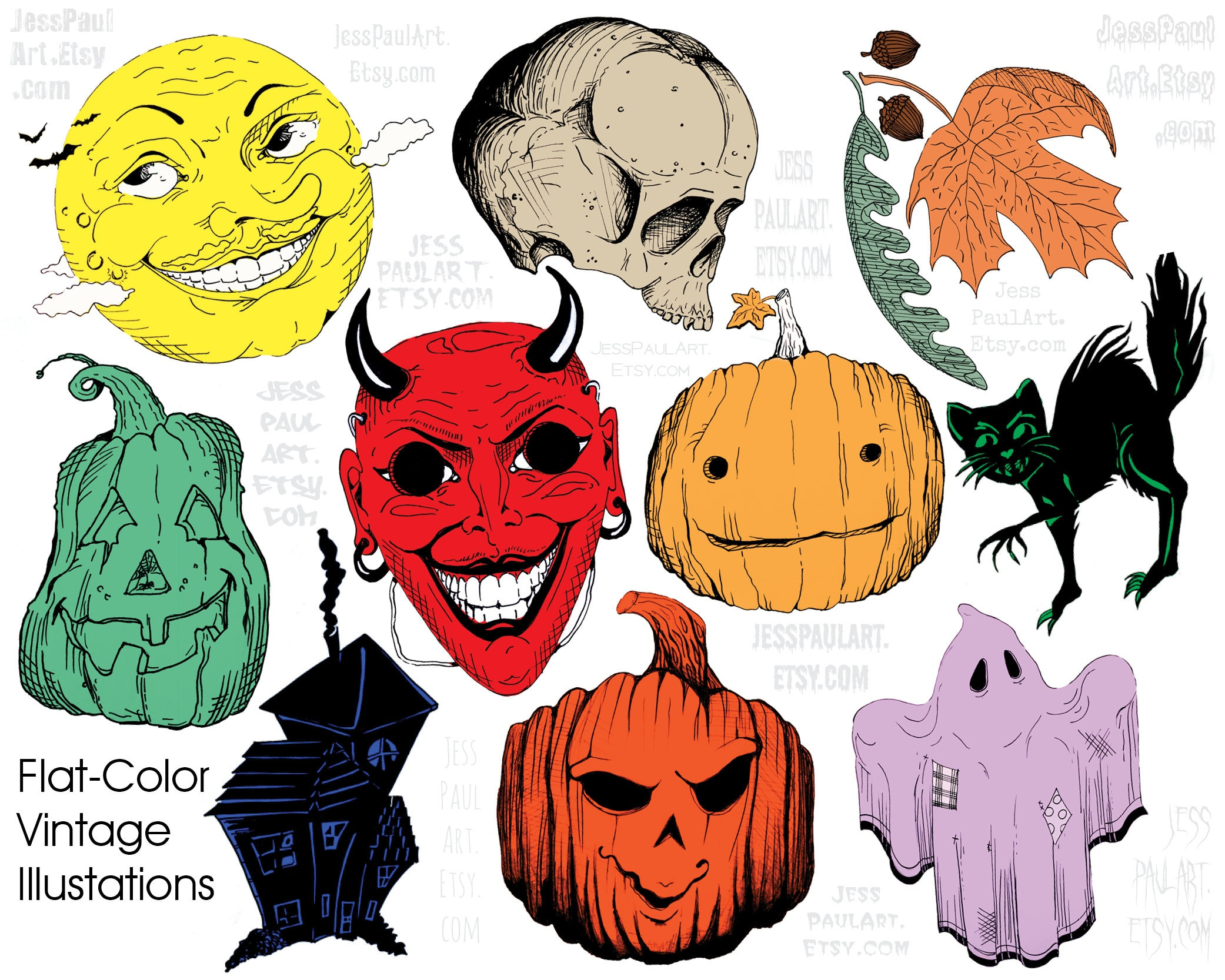 Vintage Halloween Charaktere Digital Print Pdf | Siebdruck-Art in Etsy Printable Halloween