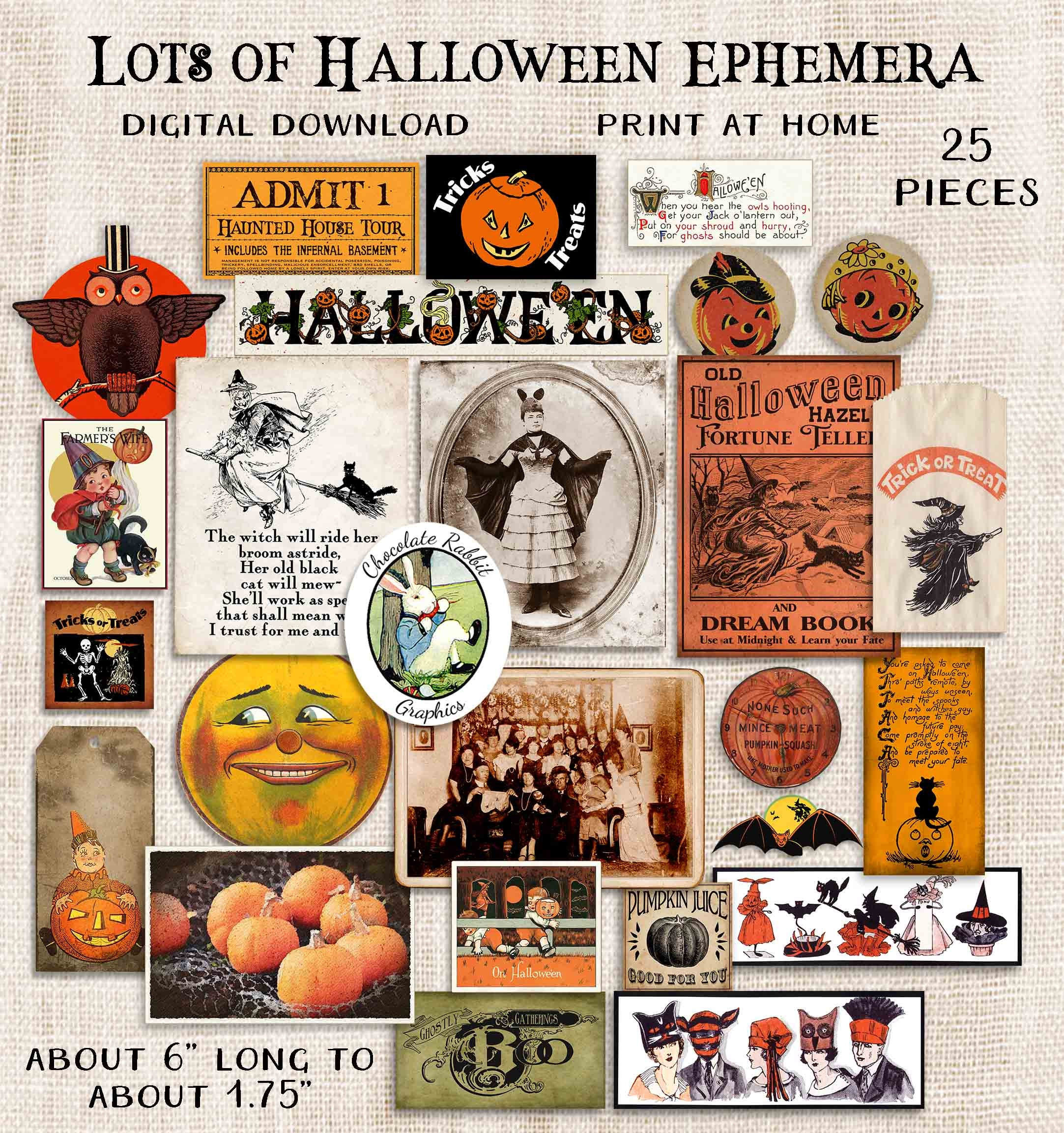 Vintage Halloween Ephemera, Printable Junk Journal Clip Art Kit with Printable Halloween Ephemera