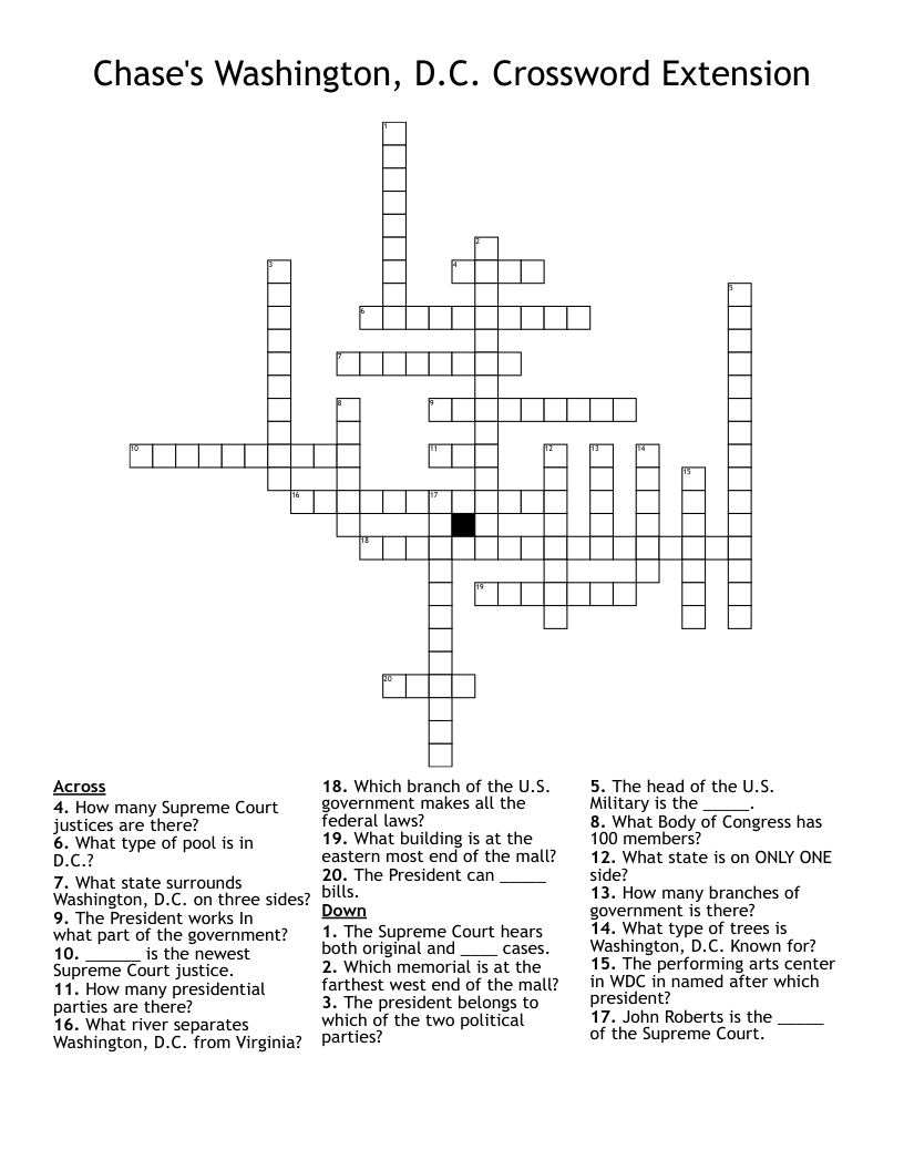 Washington, D.c. Crossword Puzzle - Wordmint for Printable Crossword Puzzles Washington Post
