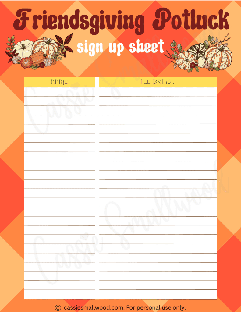 10 Cute Thanksgiving Potluck Sign Up Sheets - Cassie Smallwood within Printable Downloadable Thanksgiving Potluck Sheet