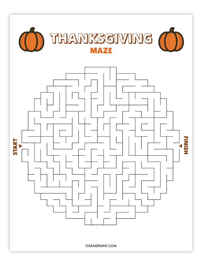 10 Free Printable Thanksgiving Mazes - Pjs And Paint inside Thanksgiving Maze Free Printable