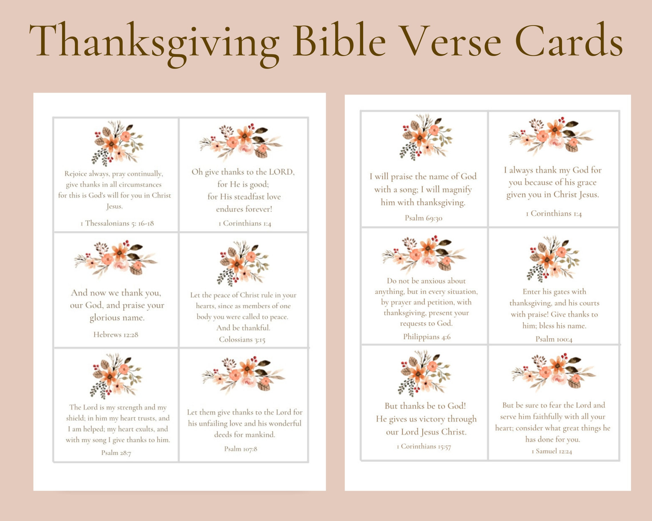 12 Thanksgiving Scripture Cards | Digital Download | Thankful throughout Printable Thanksgiving Bible Verses