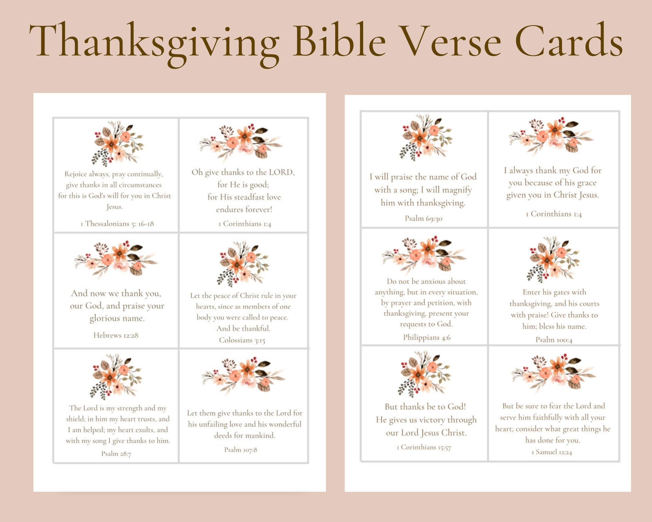 12 Thanksgiving Scripture Cards | Digital Download | Thankful within Thanksgiving Bible Verses Printable