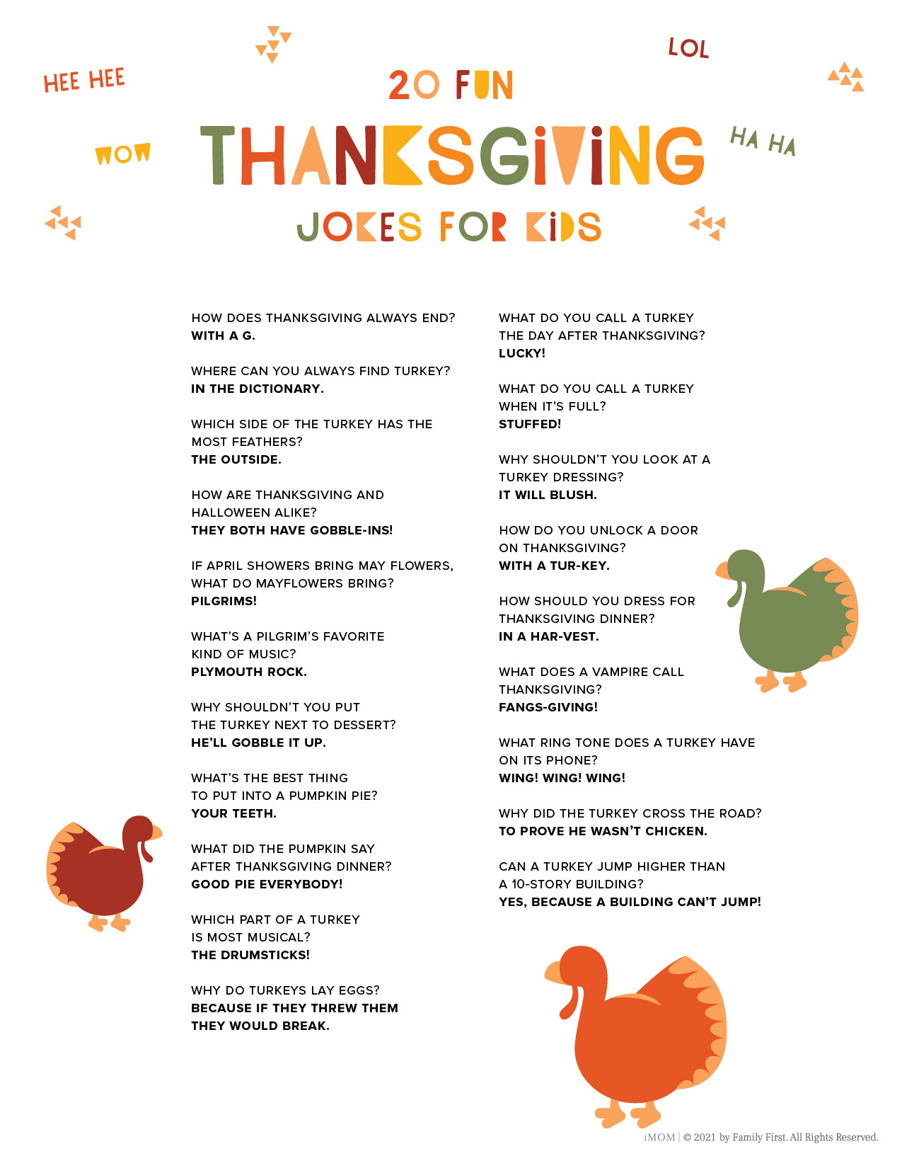 20 Fun Thanksgiving Jokes For Kids - Imom in Thanksgiving Jokes For Kids Printable