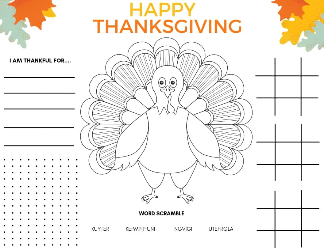 2025 Printable Thanksgiving Placemat (Free Kids Printable) Pdf in Thanksgiving Printable Activities Free