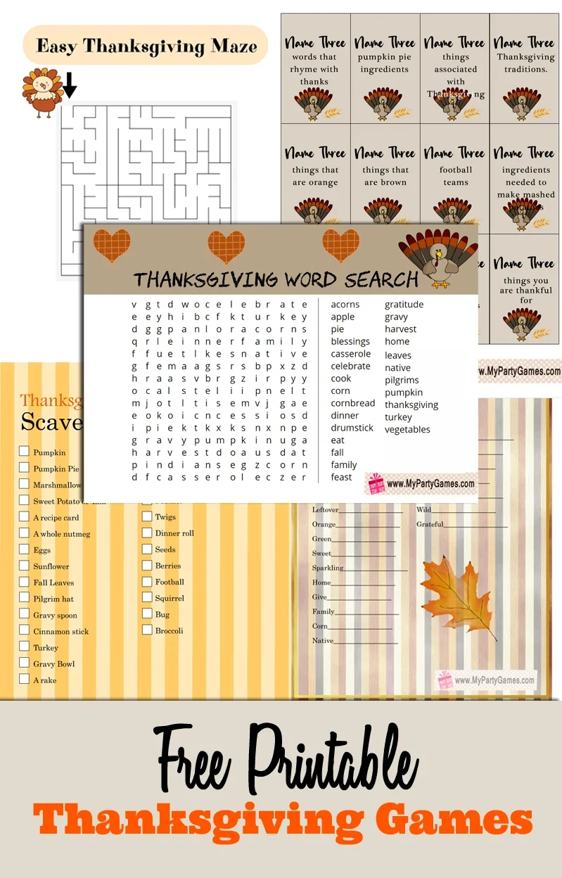 23 Free Printable Thanksgiving Games pertaining to Printable Games For Thanksgiving