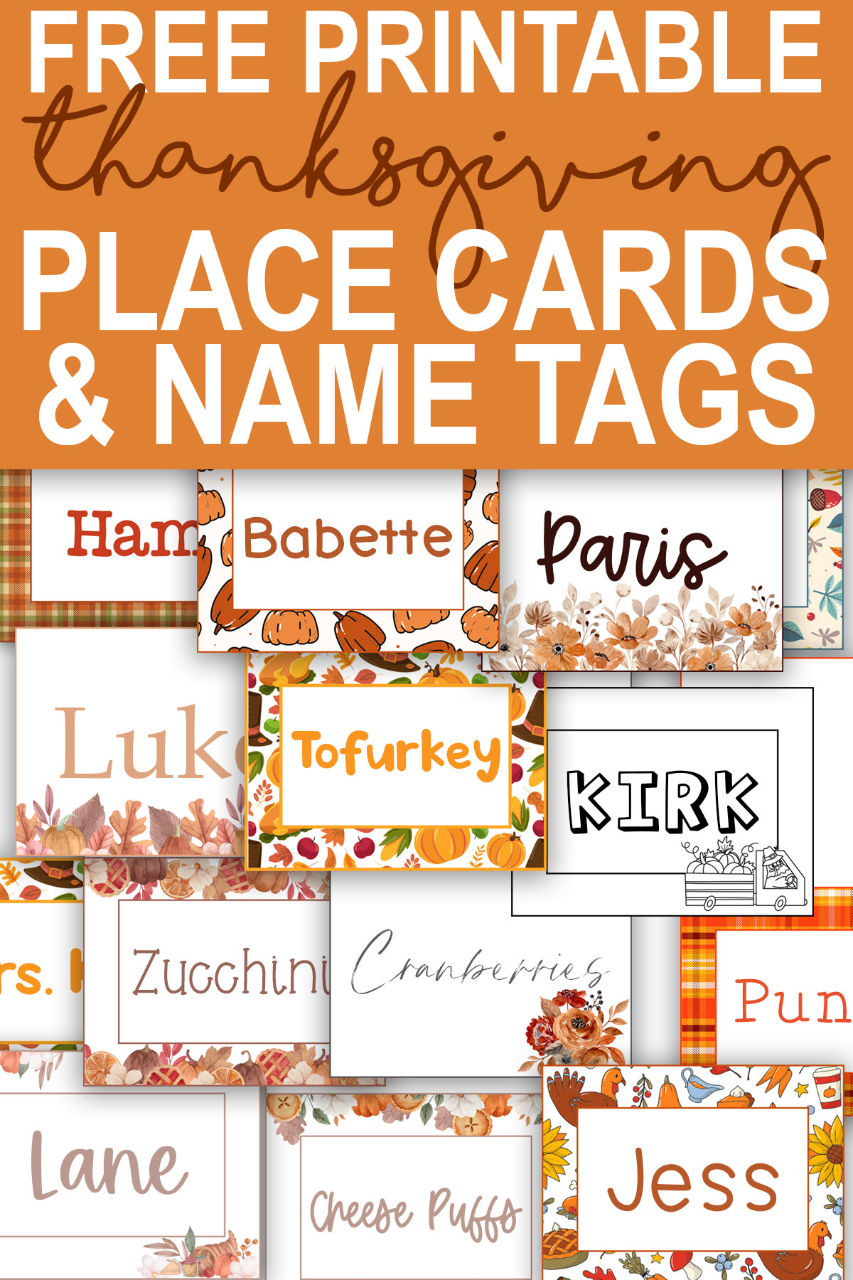 25 Free Thanksgiving Printable Place Cards And Name Tags inside Free Printable Thanksgiving Food Labels