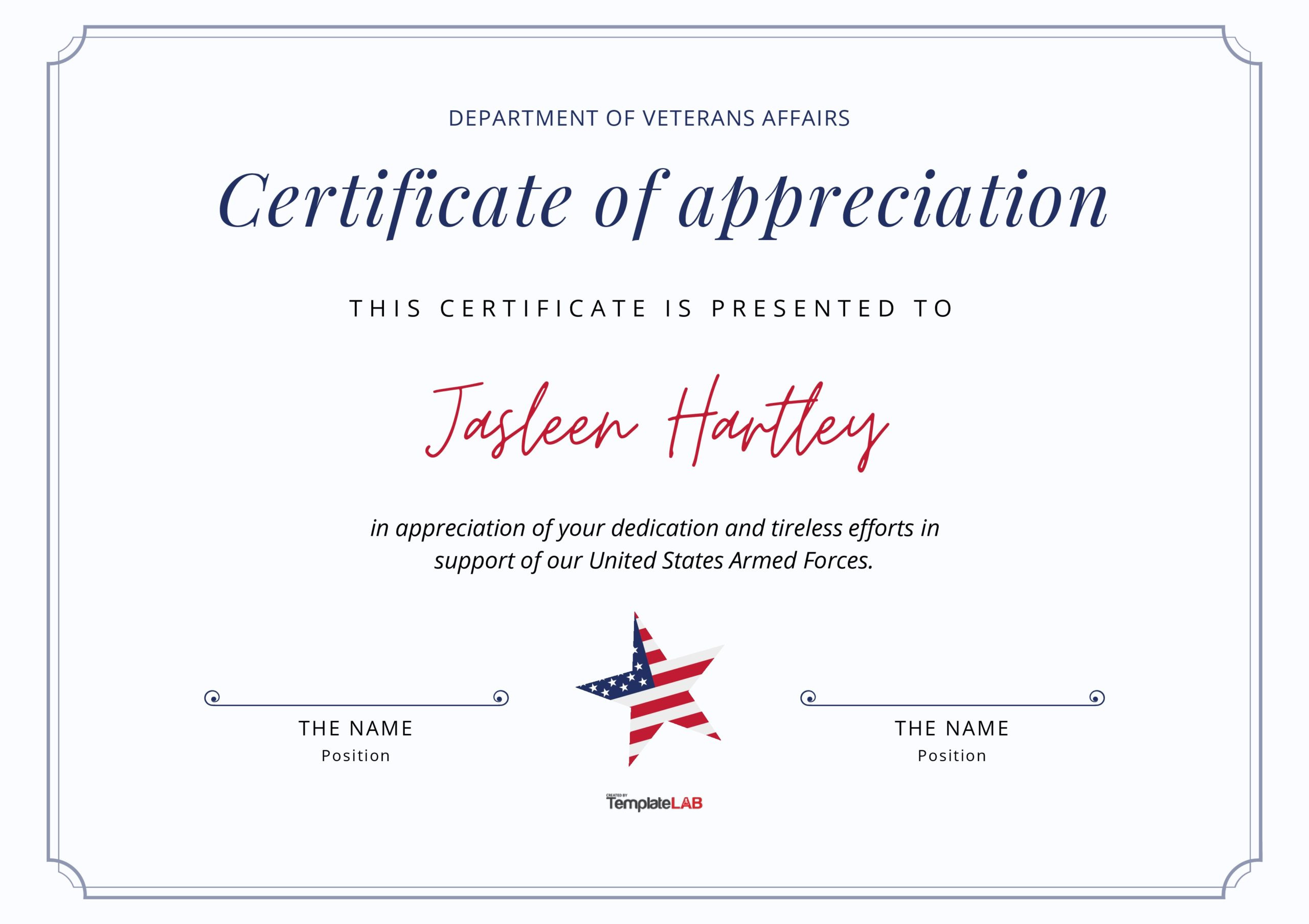 26 Free Certificate Of Appreciation Templates And Letters in Printable Veterans Certificate Of Appreciation Template Free