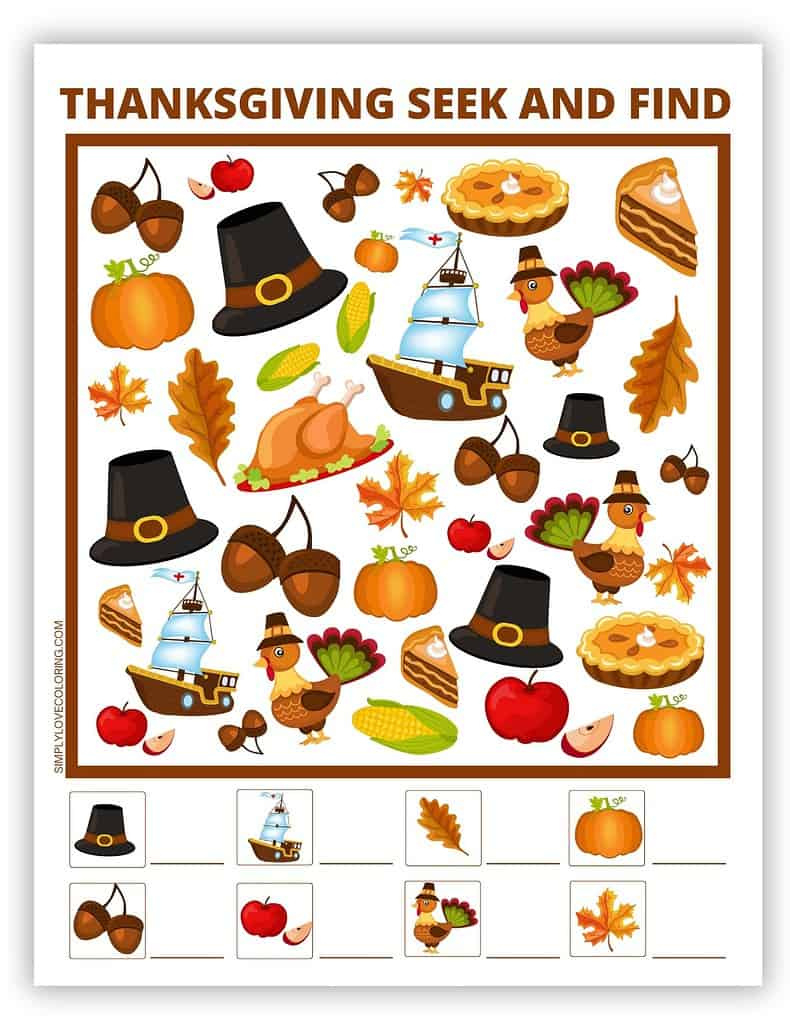 44 Thanksgiving Printables (Free Pdf Activities For Kids) – Simply pertaining to Thanksgiving Seek and Find Printable