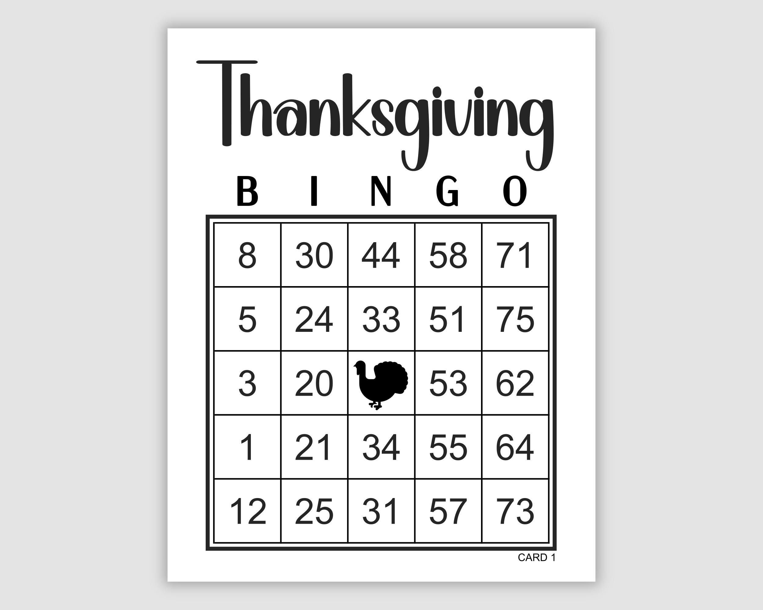 500 Thanksgiving Bingo Cards Pdf Download, 1, 2, 4, 6, And 9 Per for Printable Thanksgiving Bingo Black and White