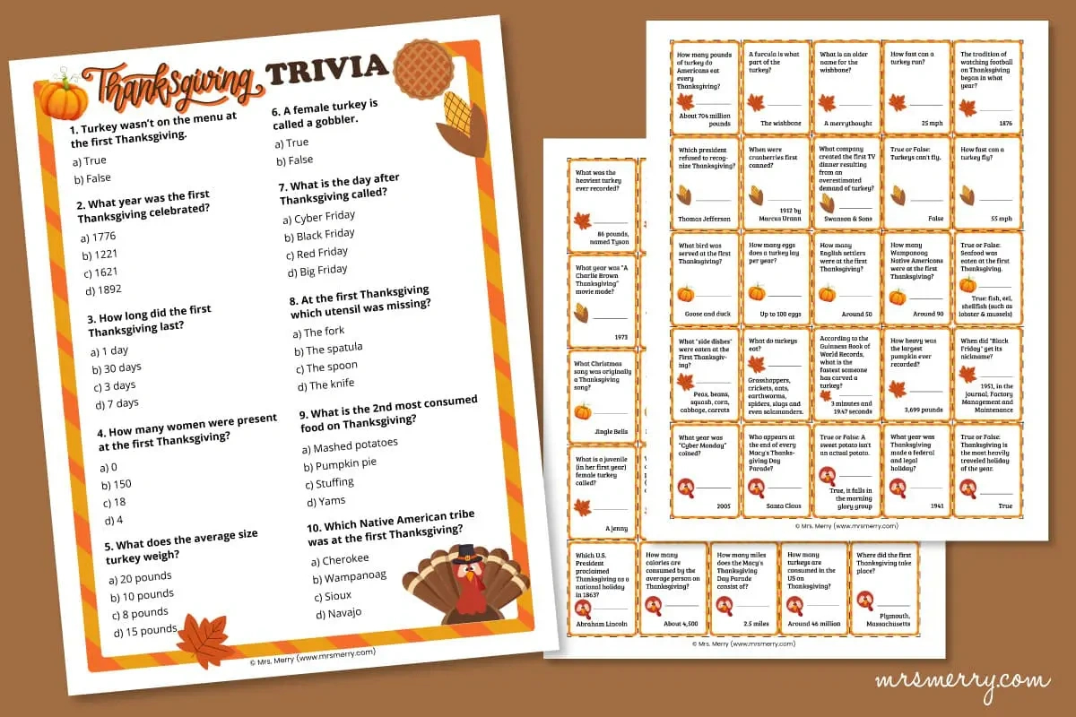 60 Thanksgiving Trivia Questions And Answers Printable | Mrs. Merry in Free Printable Thanksgiving Trivia Games