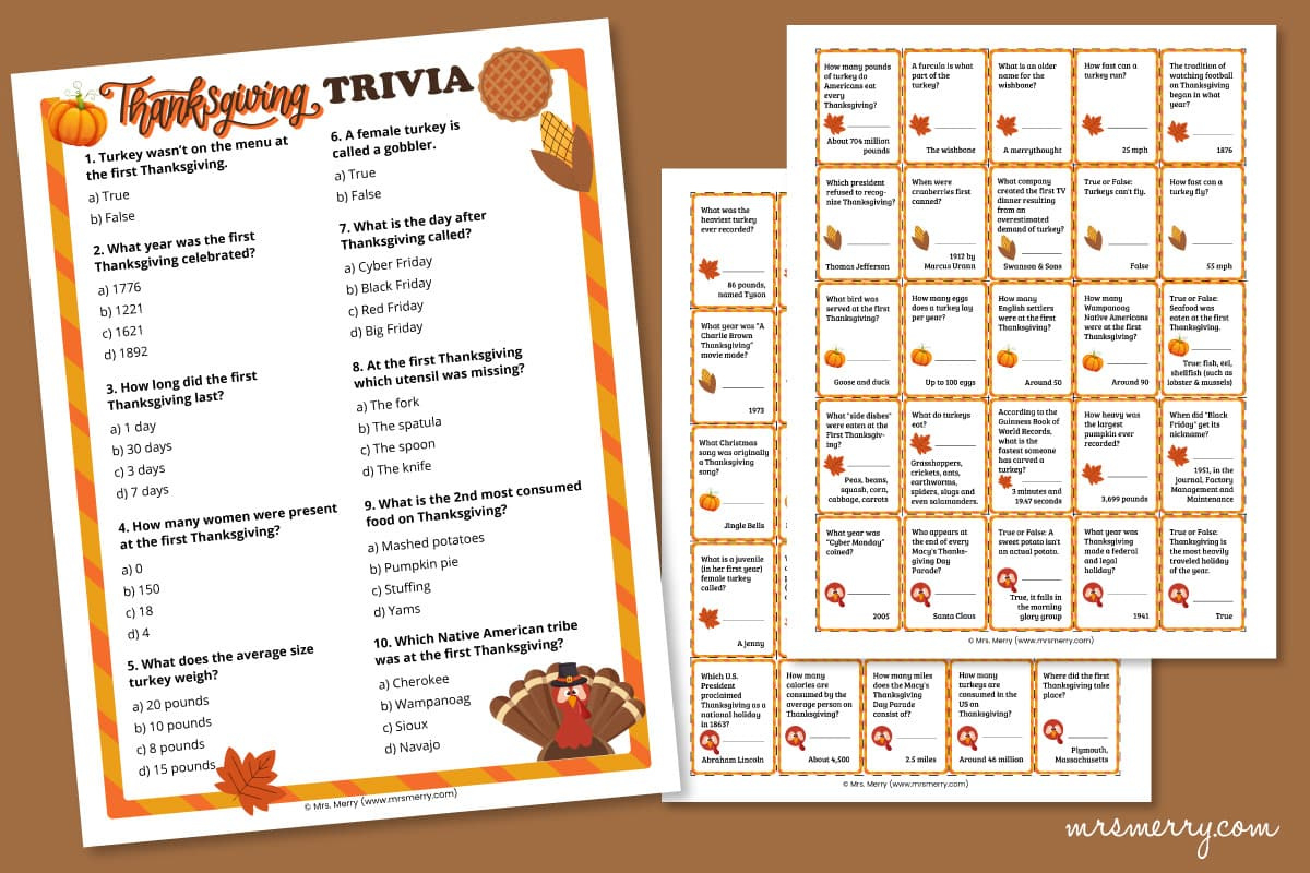 60 Thanksgiving Trivia Questions And Answers Printable | Mrs. Merry pertaining to Free Printable Thanksgiving Trivia Printable